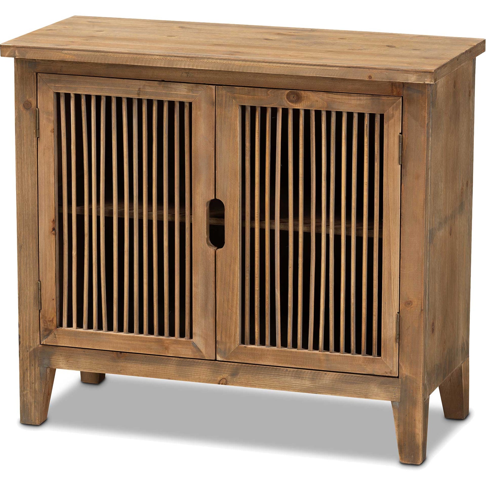 Claudia 2-Door Wood Spindle Storage Cabinet Brown