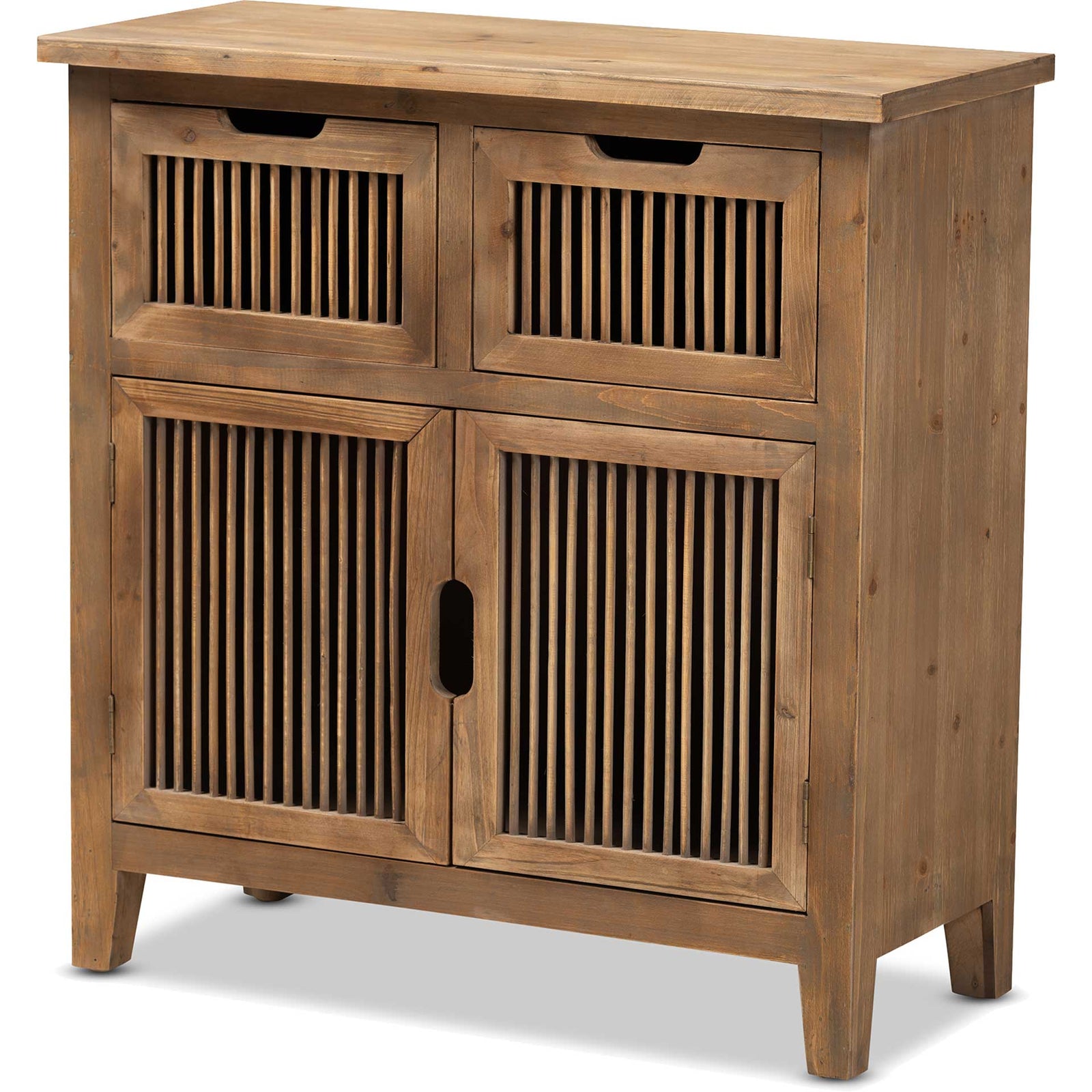 Claudia 2-Door and 2-Drawer Spindle Storage Cabinet Brown