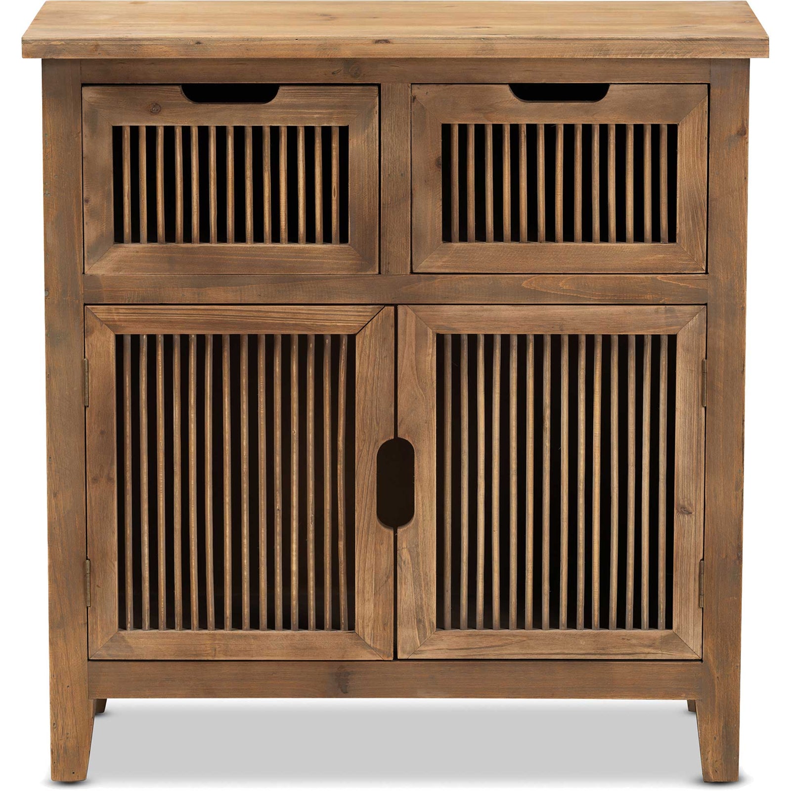 Claudia 2-Door and 2-Drawer Spindle Storage Cabinet Brown