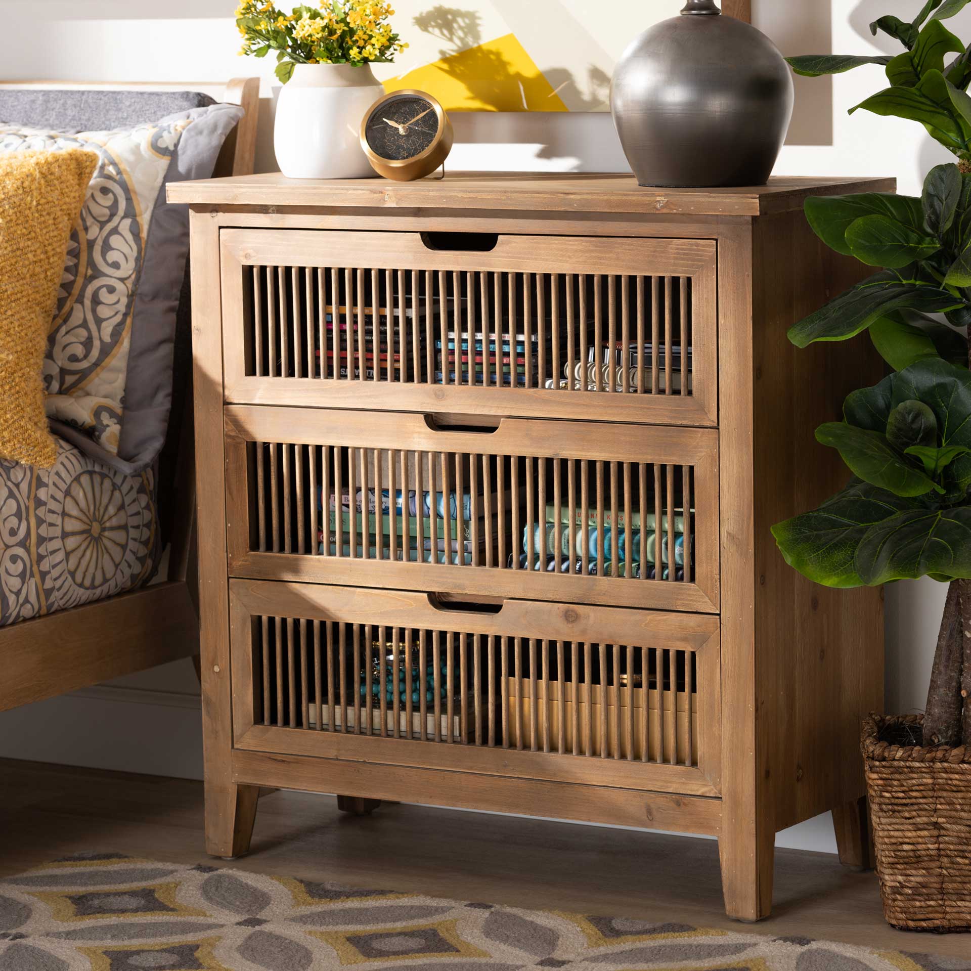 Claudia 3-Drawer Spindle Chest Brown