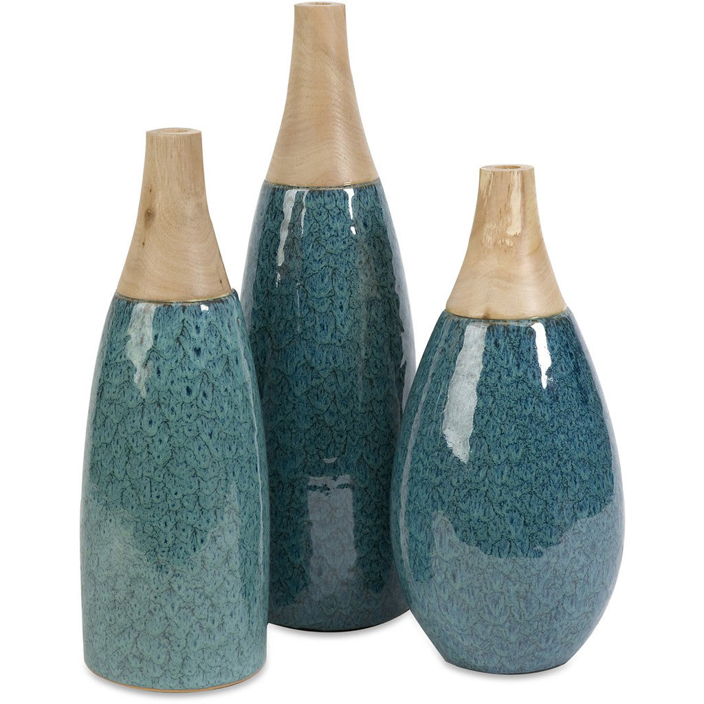 McLeod Ceramic and Wood Neck Vases (Set of 3)