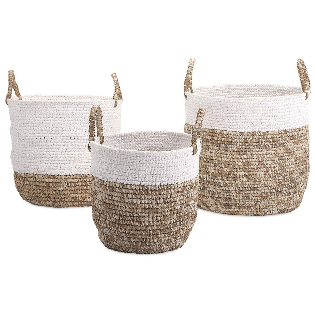 Shoelace and Raffia Woven Baskets (Set of 3)