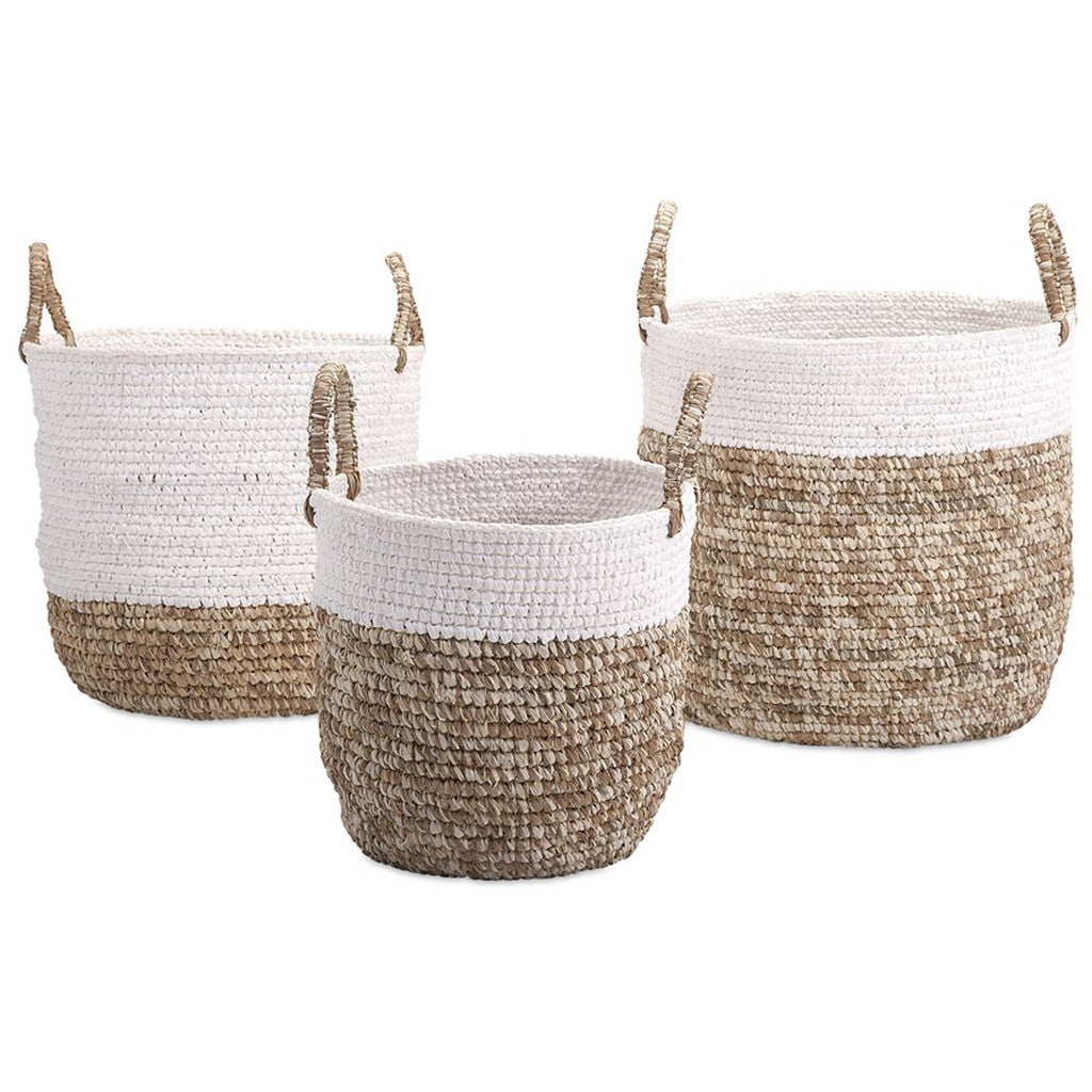 Shoelace and Raffia Woven Baskets