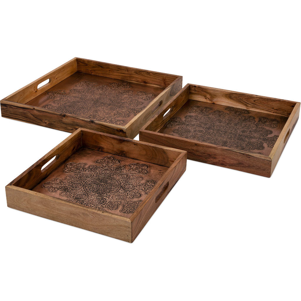 Cecil Copper Embossed Decorative Trays (Set of 3)