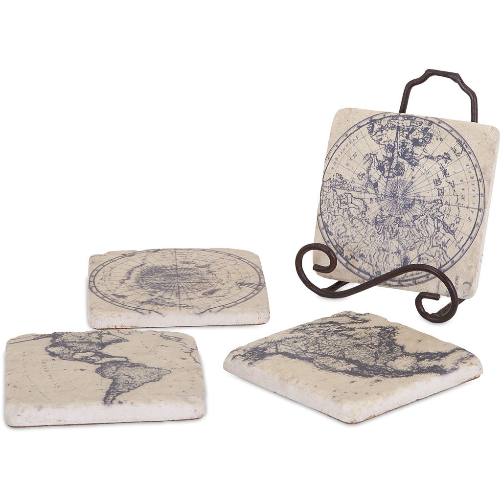 Benna Kushnick World Map Coasters with Caddy