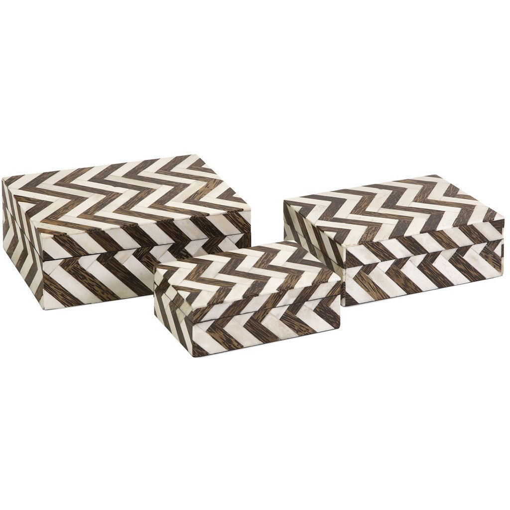 Zaragon Zag Bone Inlay Boxes (Set of 3)