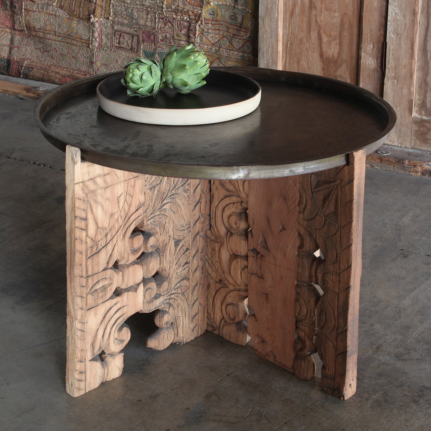 Porter Wood Table With Brass Tray