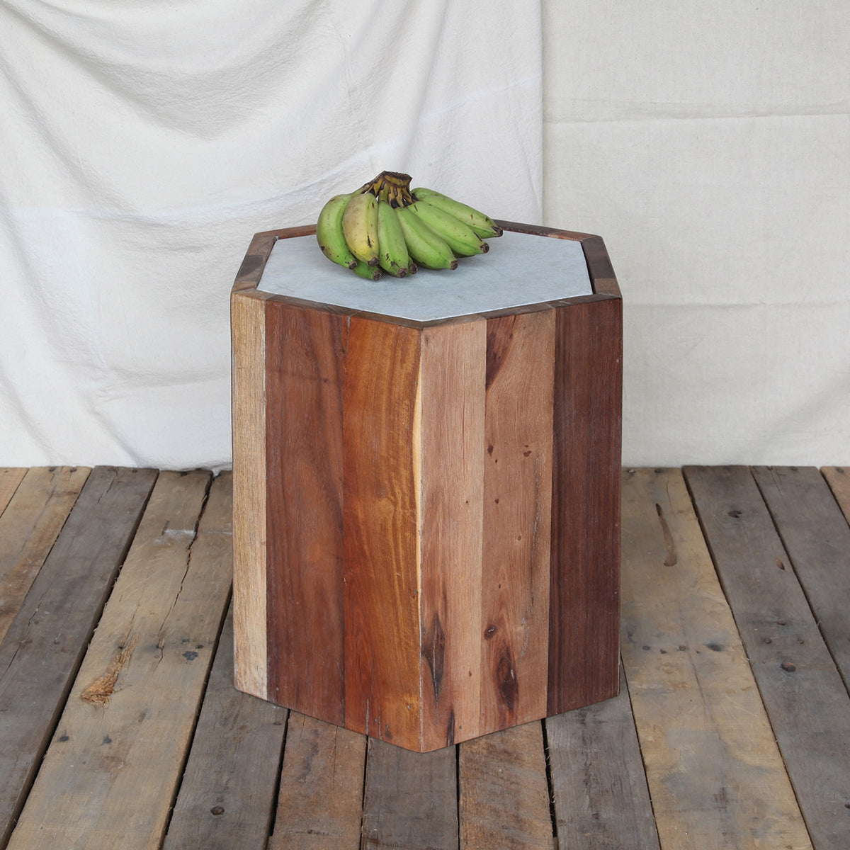 Reclaimed Wood Hexagon Marble Top Table