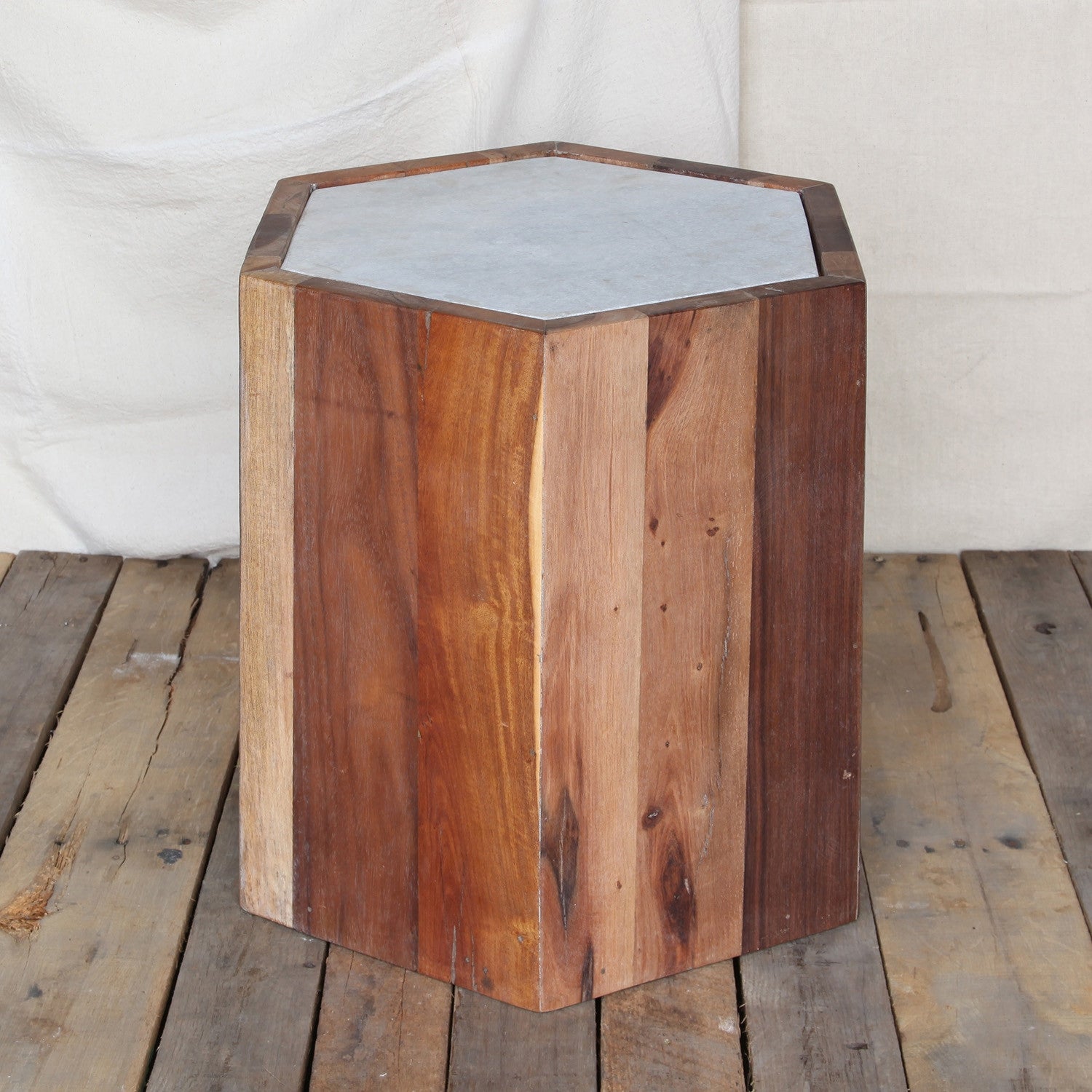 Reclaimed Wood Hexagon Marble Top Table