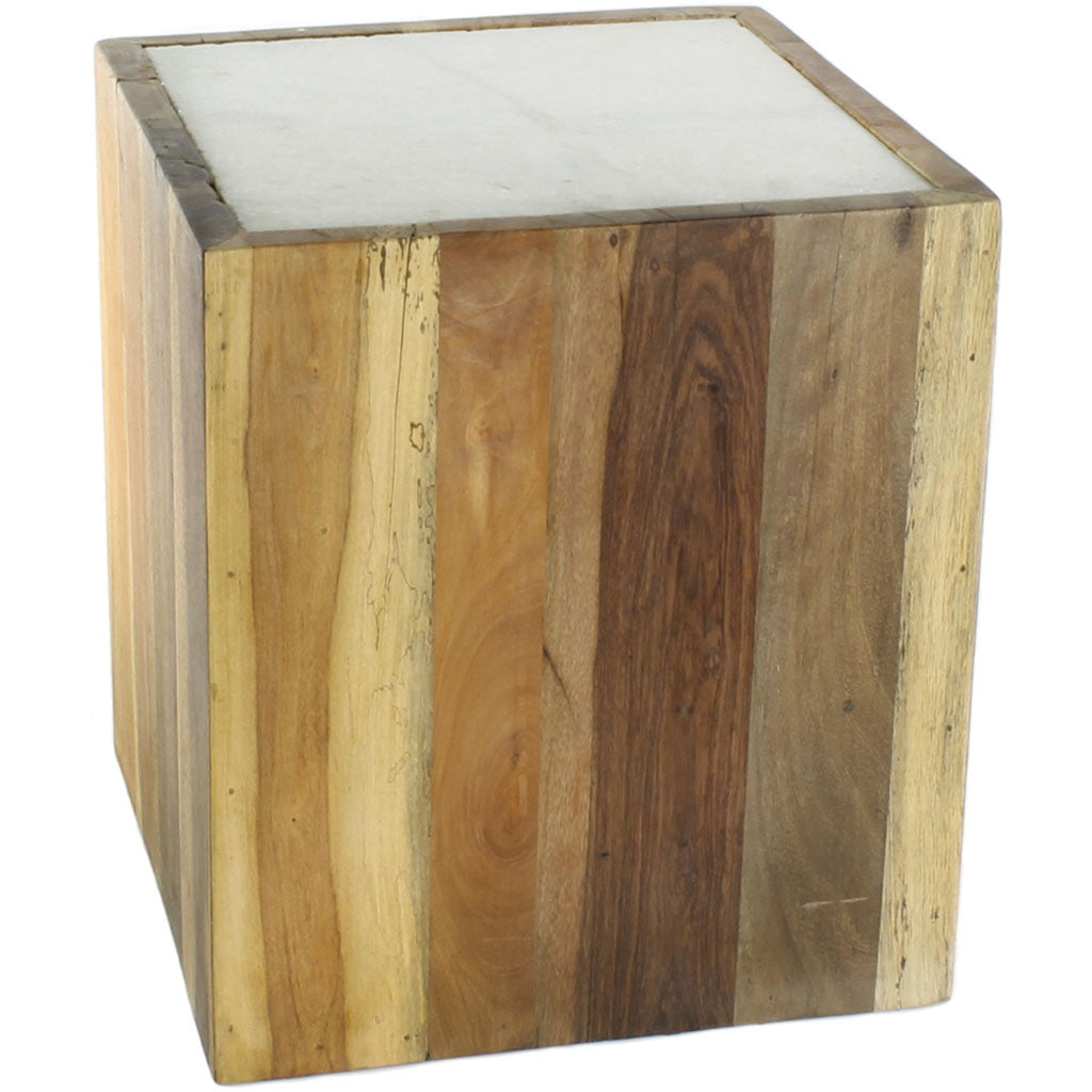 Reclaimed Wood Square Marble Top Table