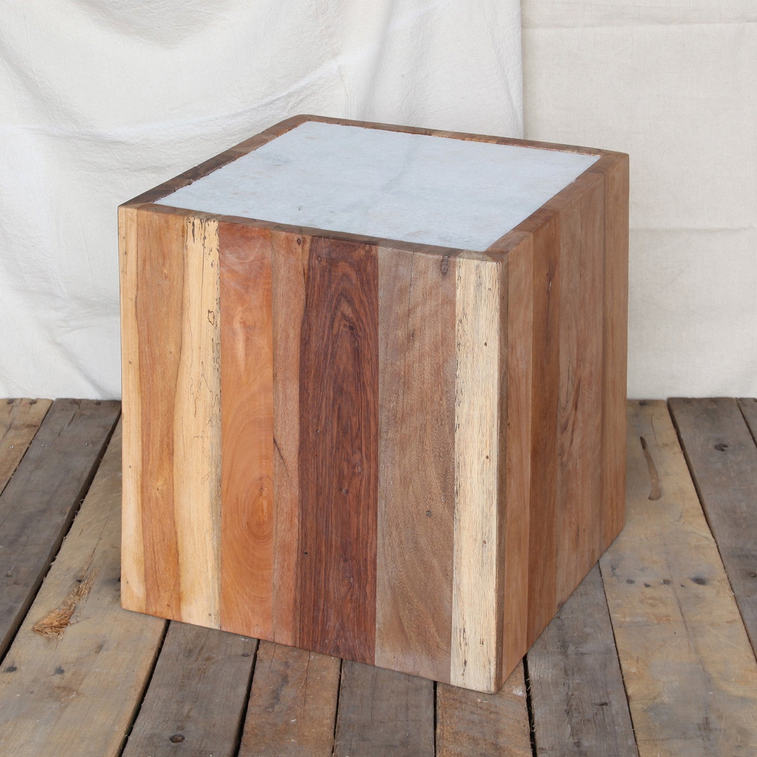 Reclaimed Wood Square Marble Top Table