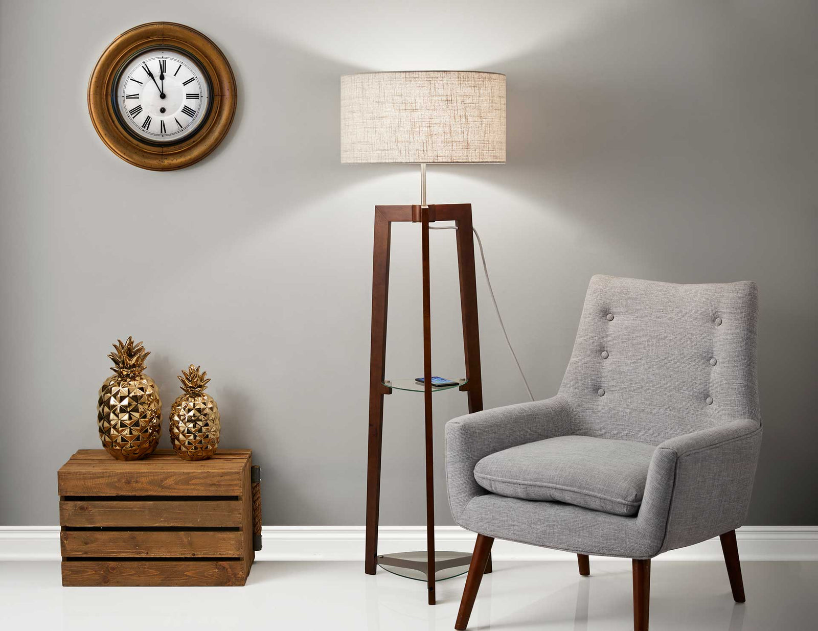 Herblay Shelf Floor Lamp Walnut