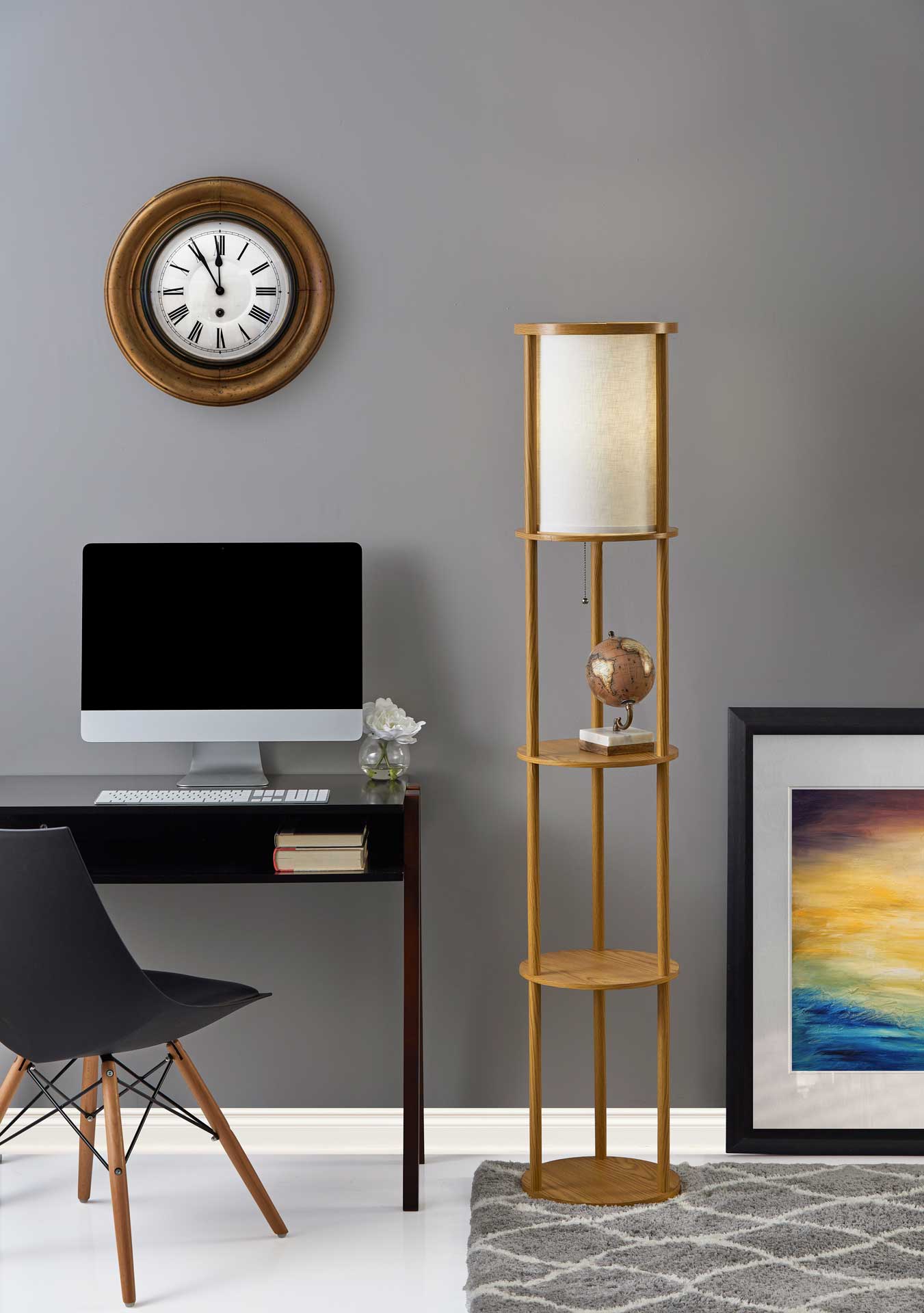 Stavanger Round Shelf Floor Lamp Natural/Brown