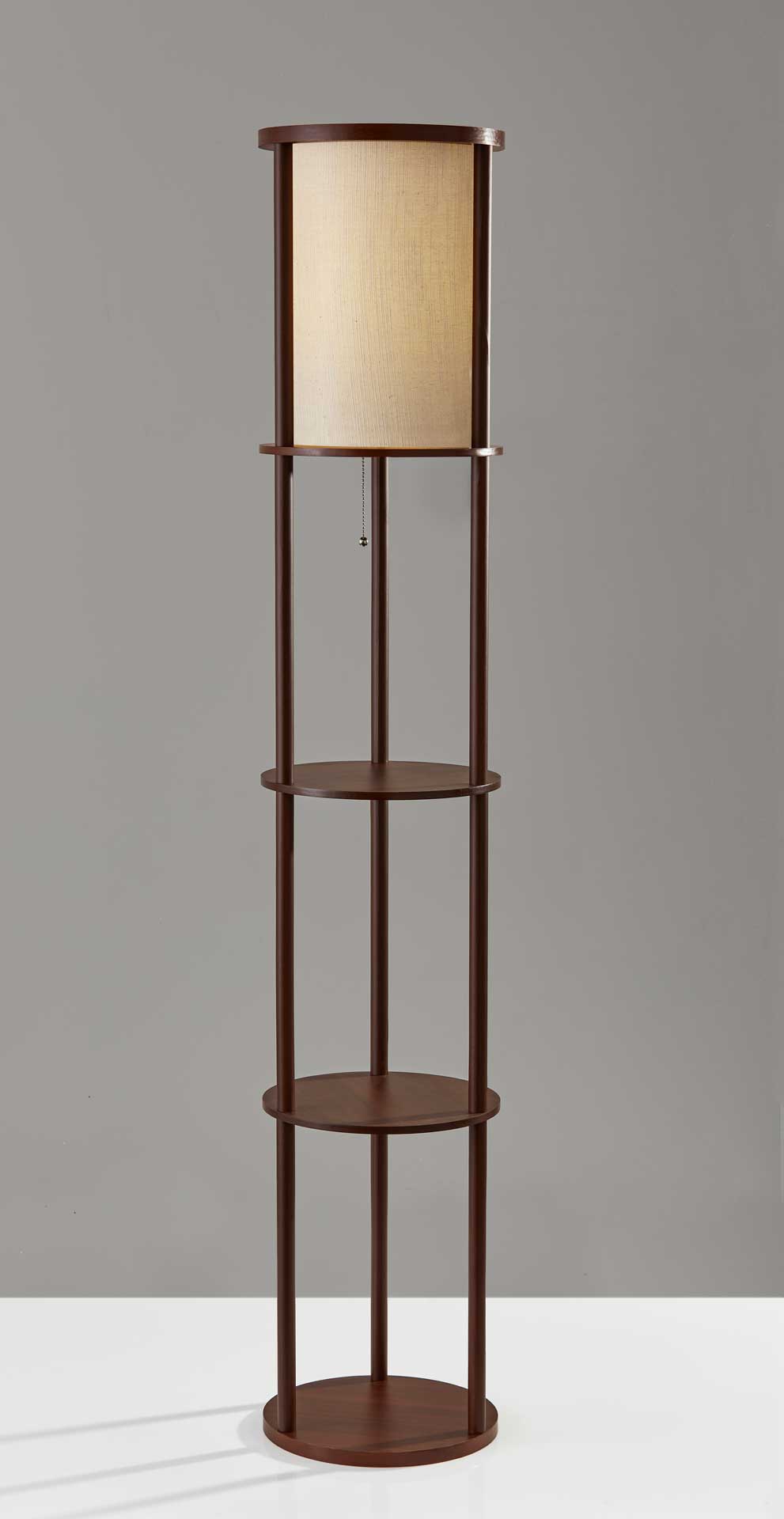 Stavanger Round Shelf Floor Lamp Walnut/Brown