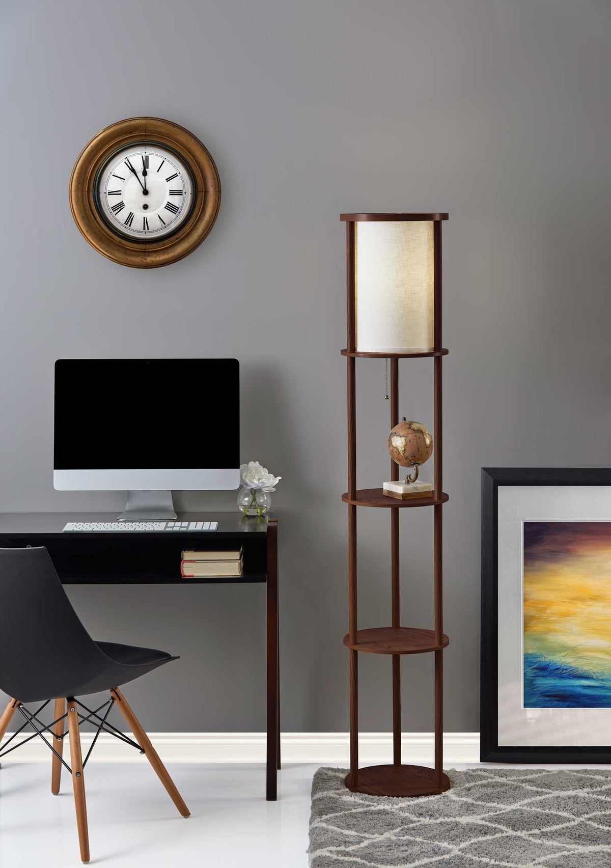 Stavanger Round Shelf Floor Lamp Walnut/Brown