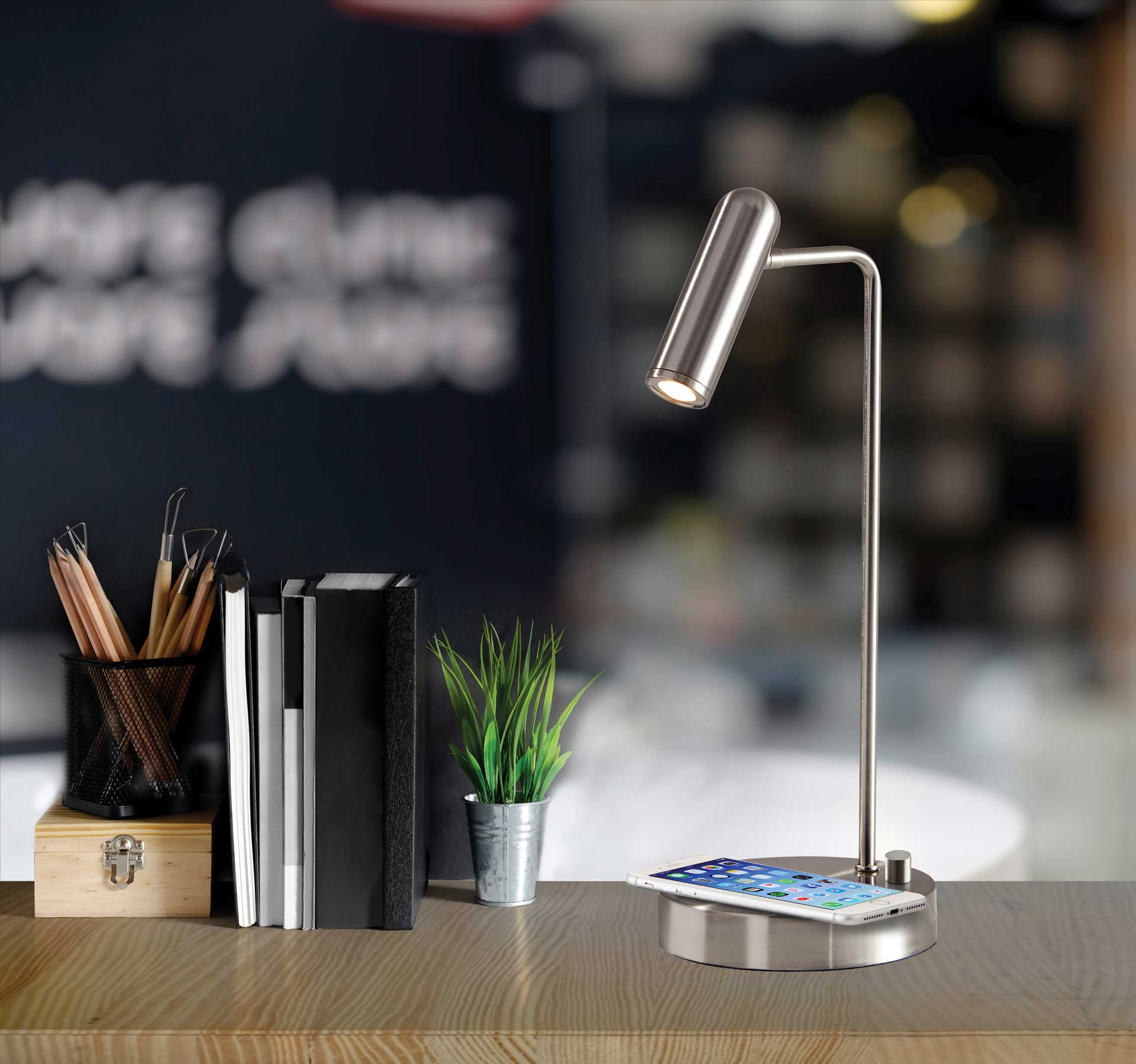 Kane Wireless Charge Desk Lamp Brushed Steel