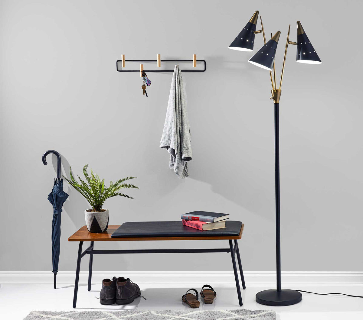 Nancy 3-Arm Floor Lamp Black/Brass