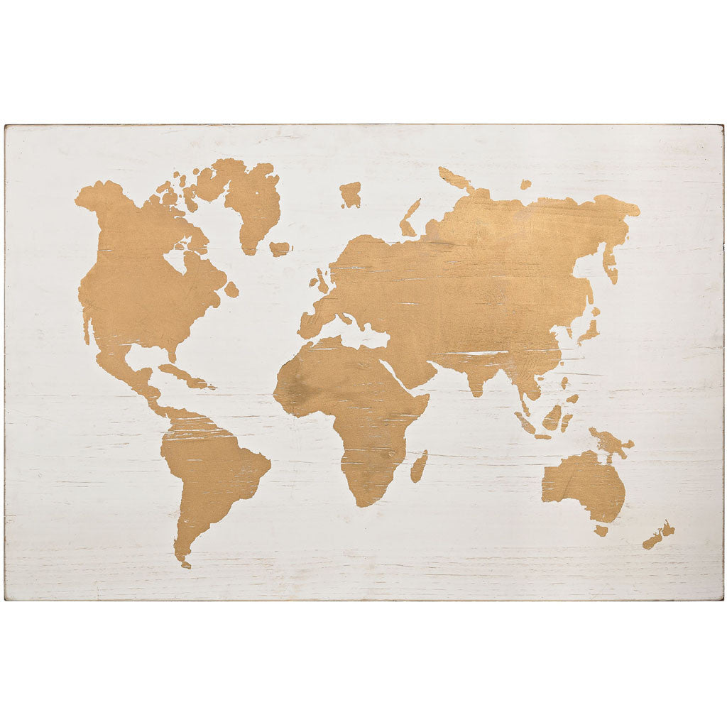 World Map Gold On Wood
