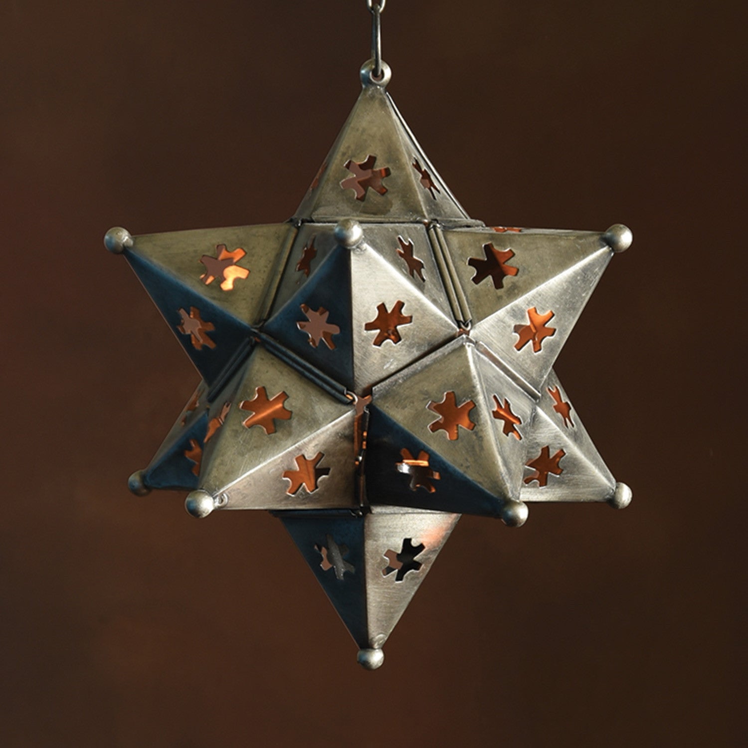 Octavia Hanging Star Metal Lantern Antique Silver