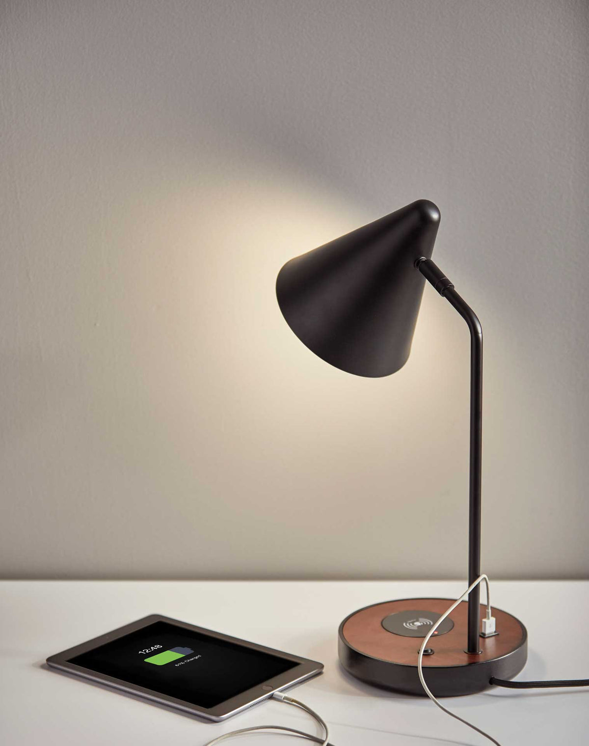 Orvault Wireless Charge Desk Lamp Black/Walnut
