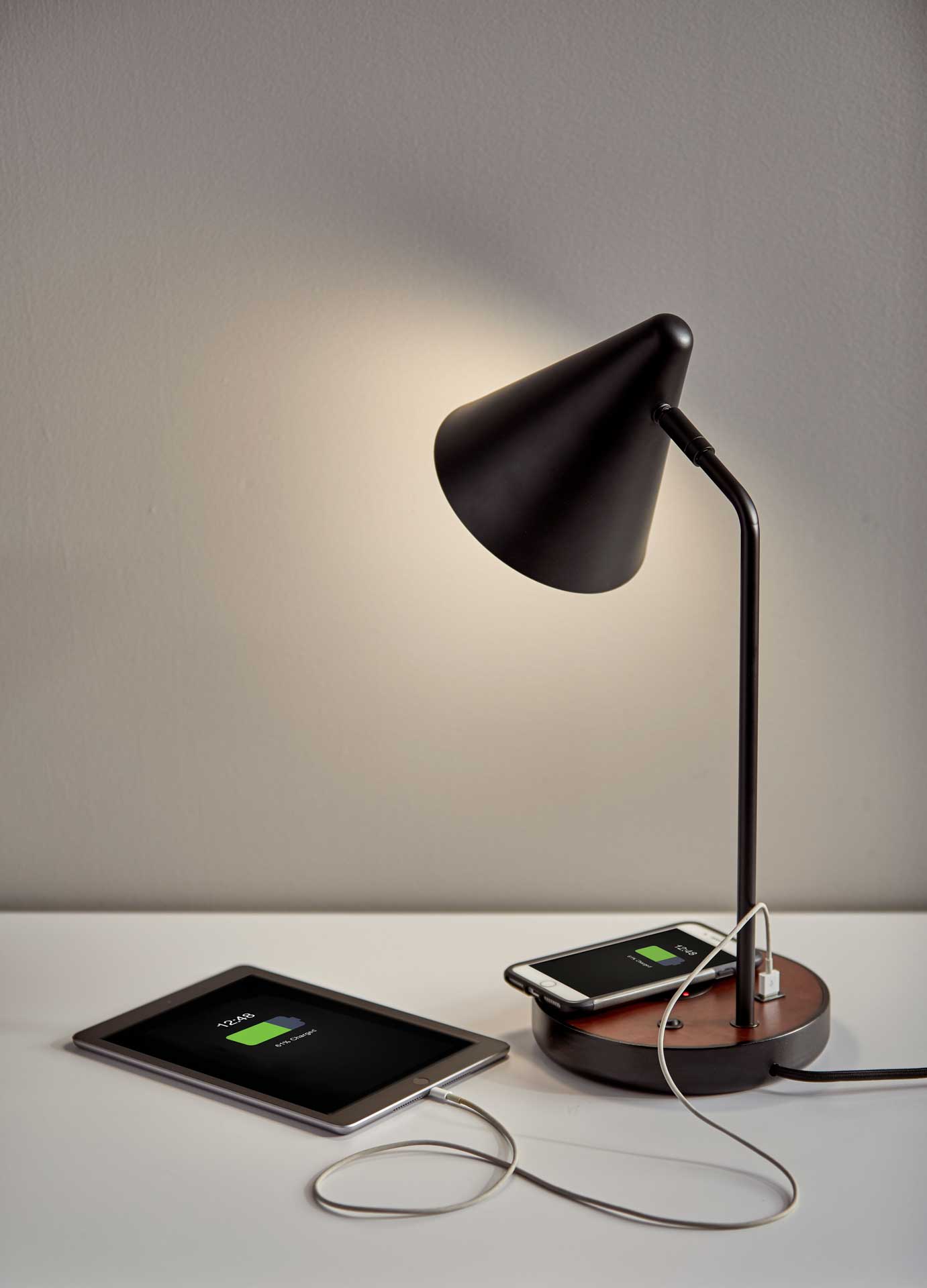 Orvault Wireless Charge Desk Lamp Black/Walnut