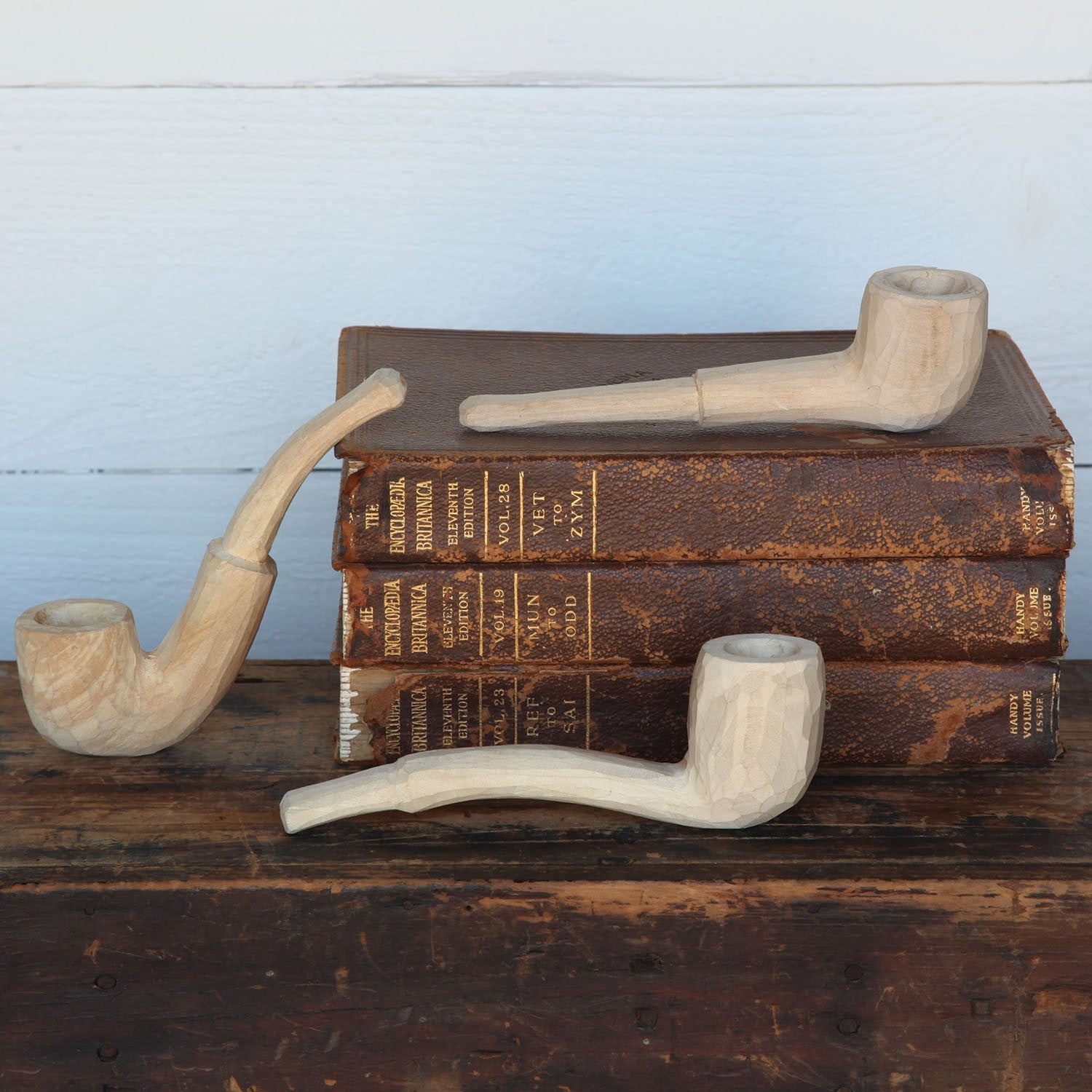 Carved Wood Pipes (Set of 3)
