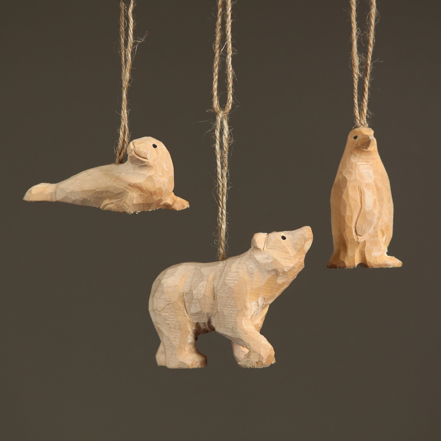 Carved Wood Penguin Ornament