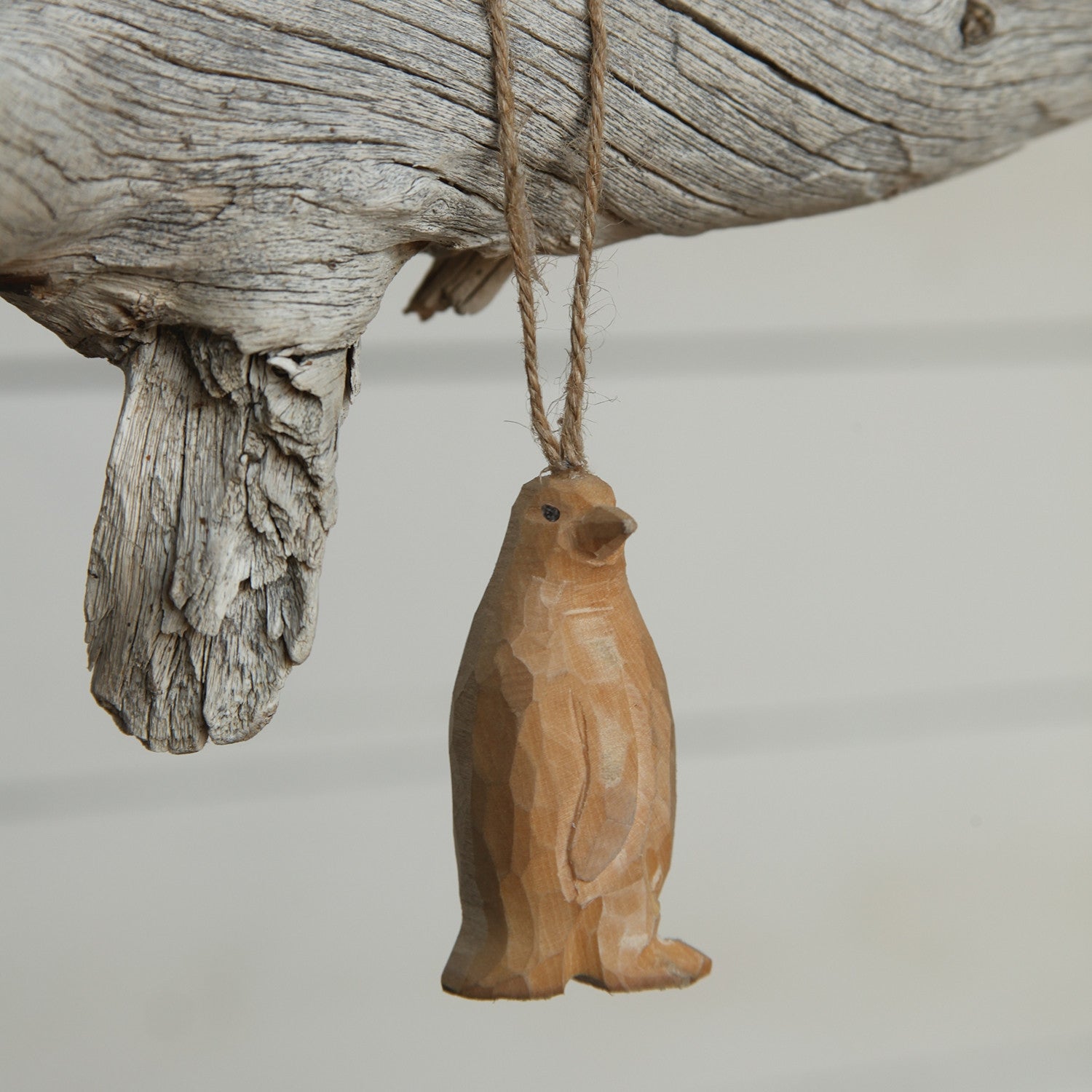 Carved Wood Penguin Ornament