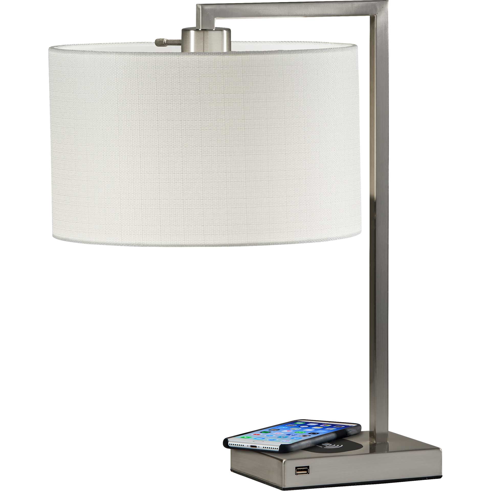 Aurillac Wireless Charge Table Lamp Brushed Steel