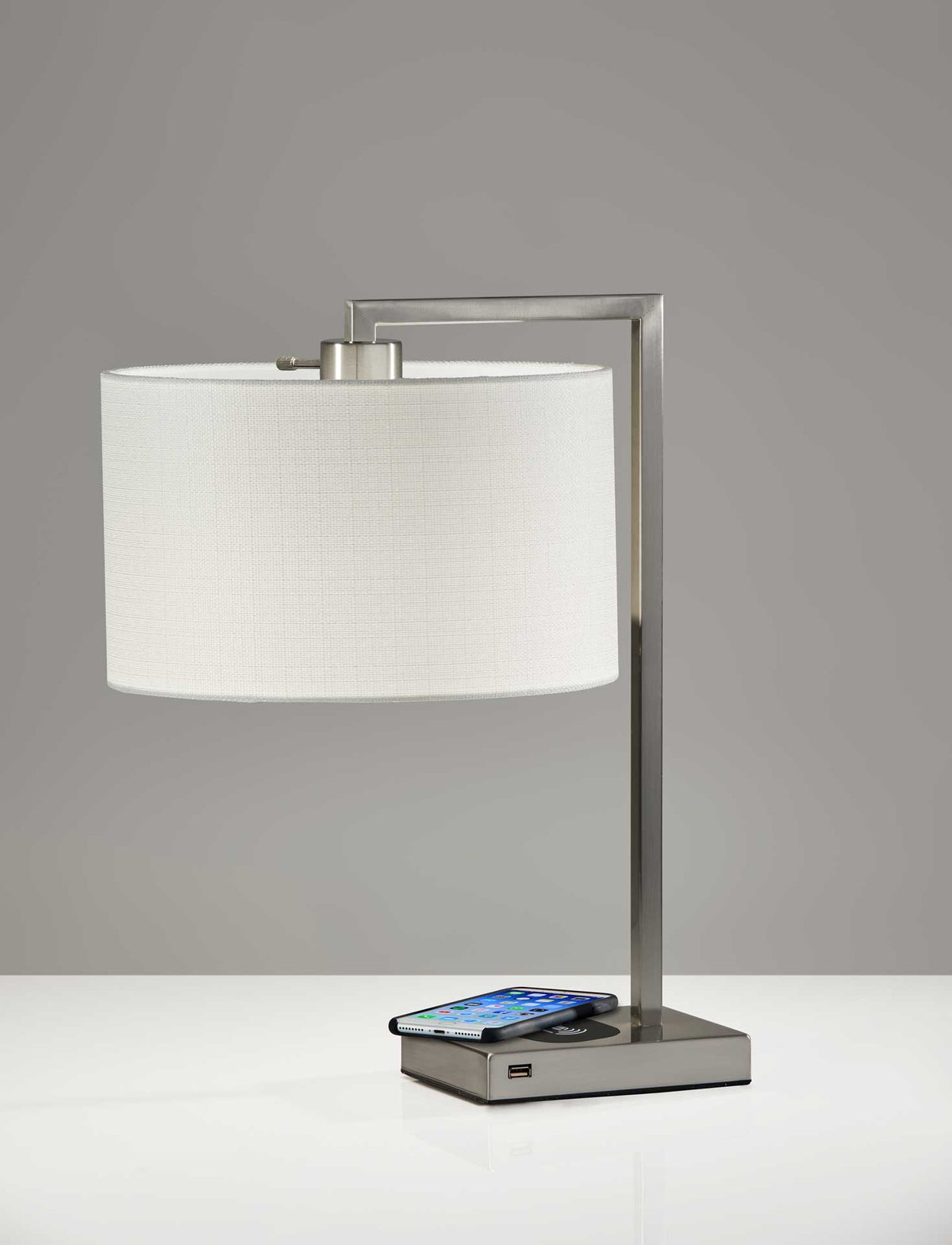 Aurillac Wireless Charge Table Lamp Brushed Steel