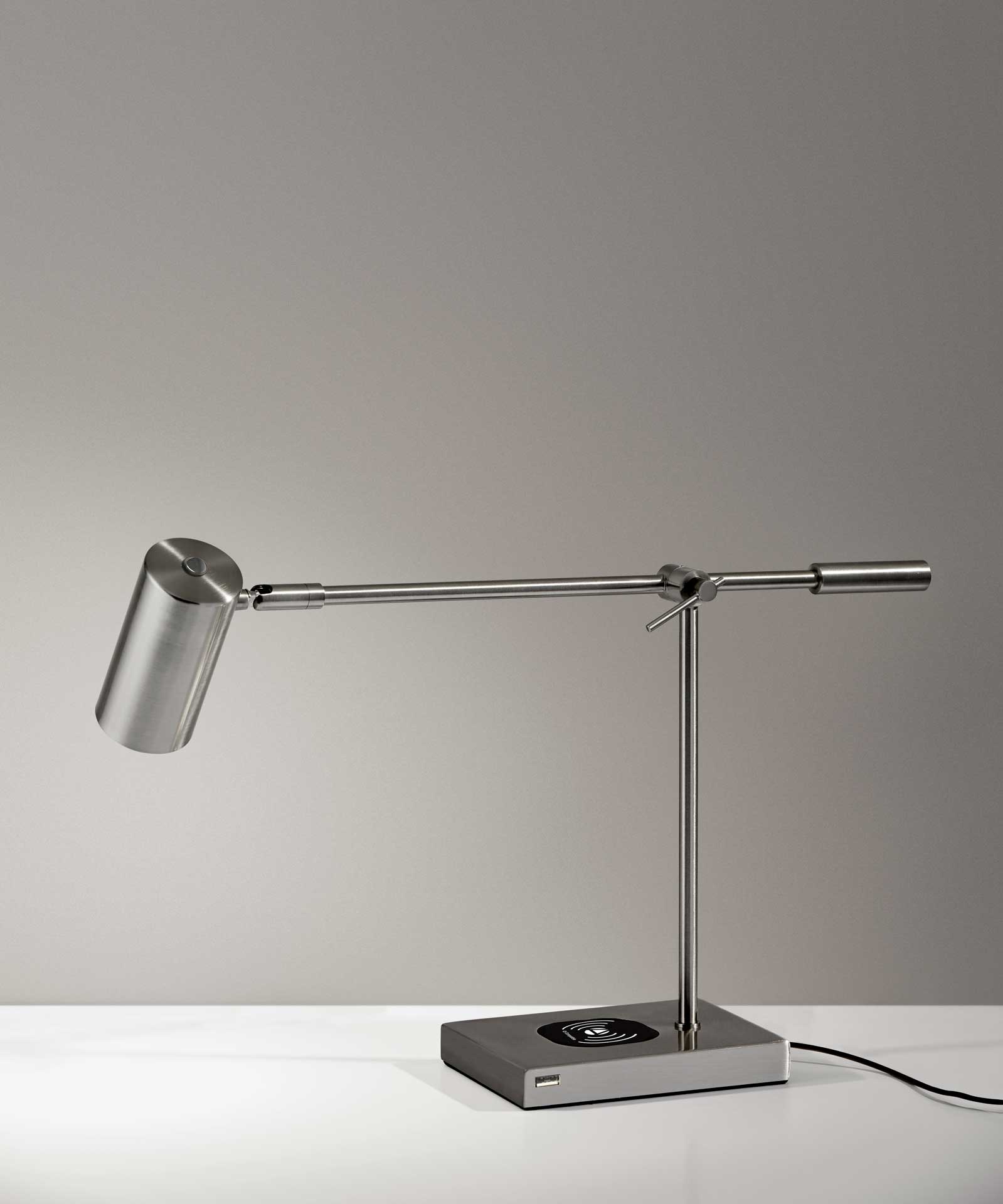 Colombes Wireless Charge Desk Lamp Brushed Steel