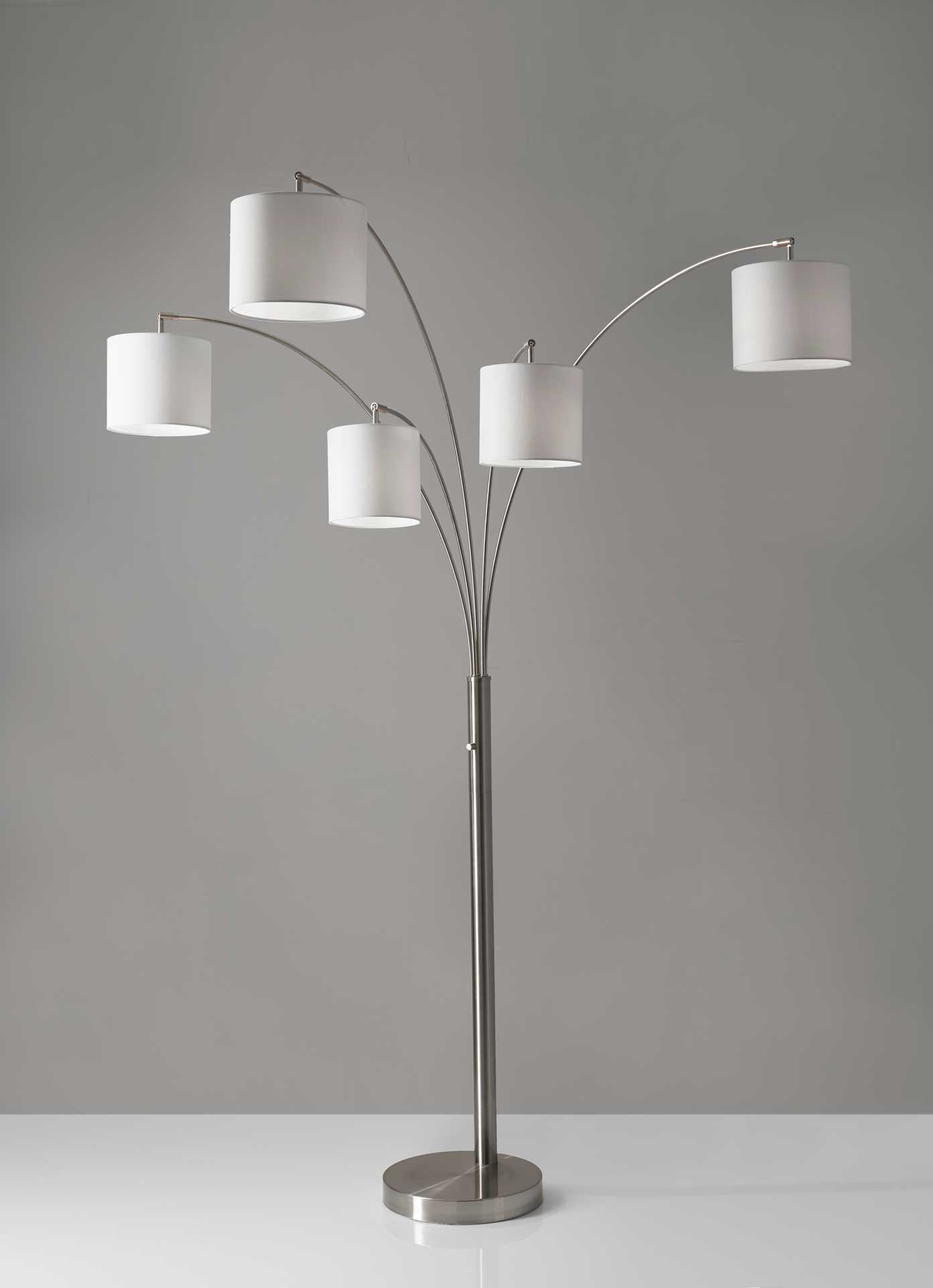 Trident 5-Arm Arc Lamp Brushed Steel