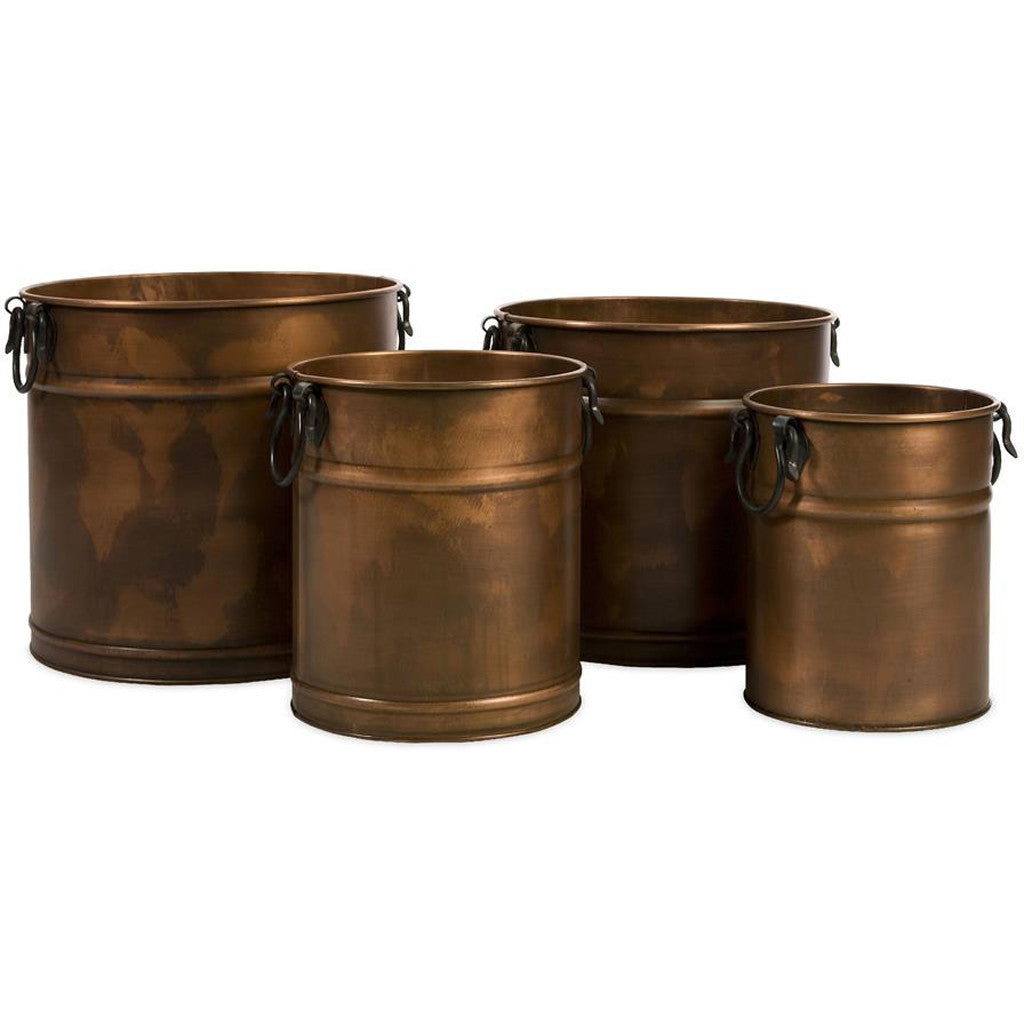 Tate Round Copper Finish Planter with Iron Handles (Set of 4)