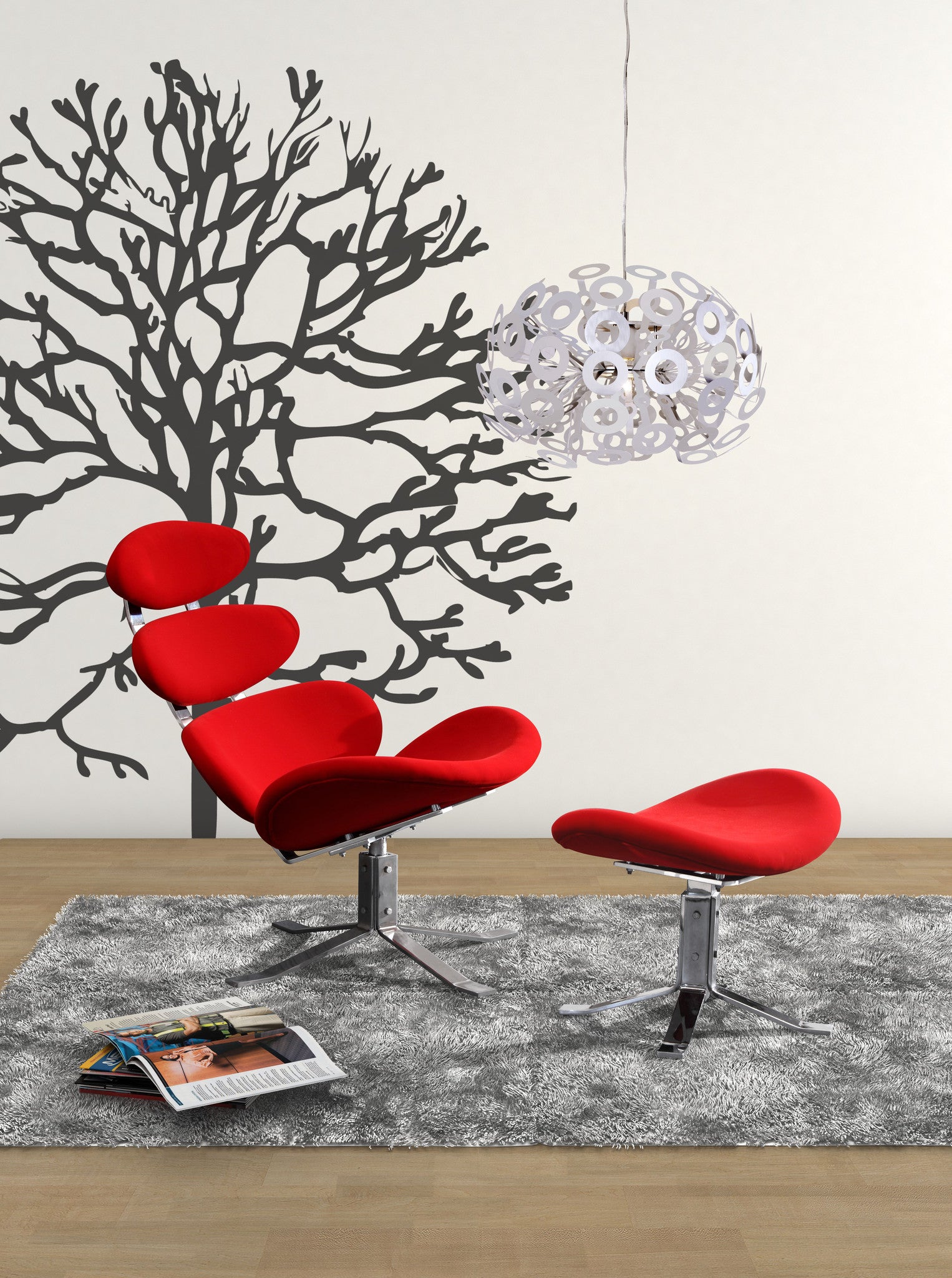 Pomfret Lounge & Ottoman Red