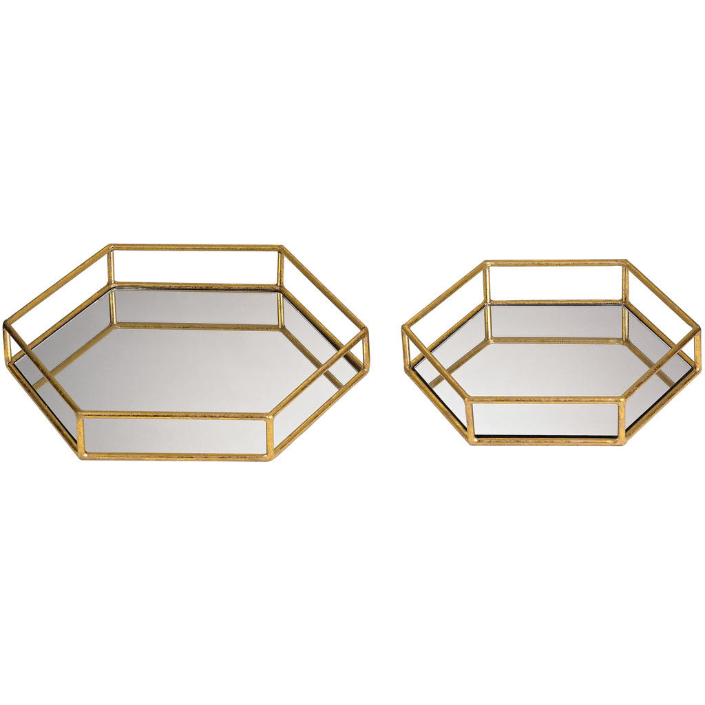 Klein Mirrored Hexagonal Trays (Set of 2)