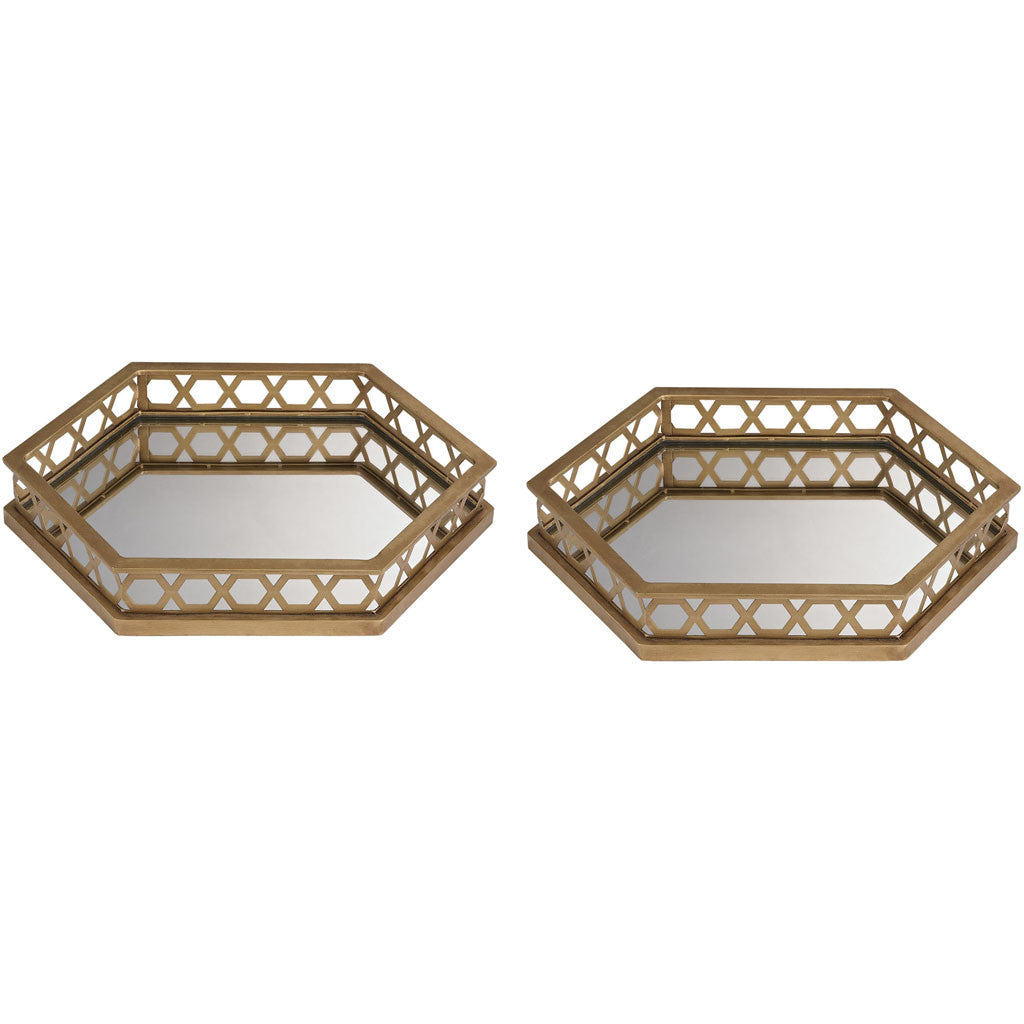 Klein Ribbed Mirrored Hexagonal Trays (Set of 2)