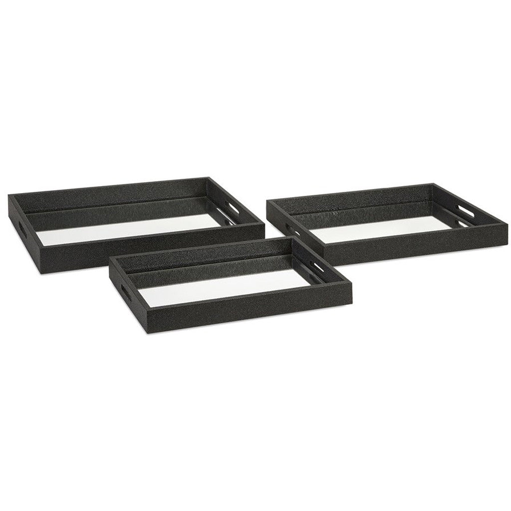 Nikki Chu Black Shagreen Trays (Set of 3)