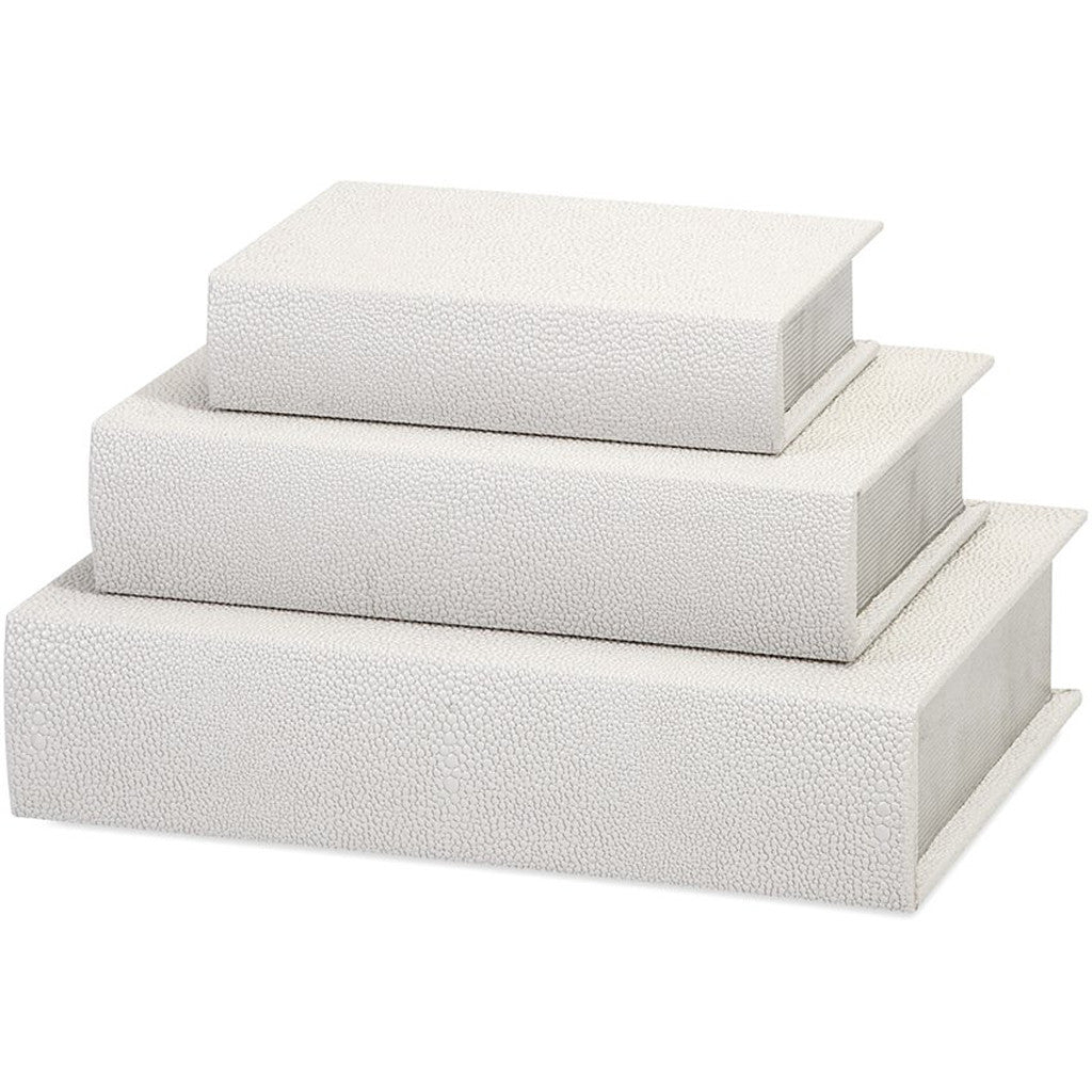 Nikki Chu White Shagreen Book Boxes (Set of 3)