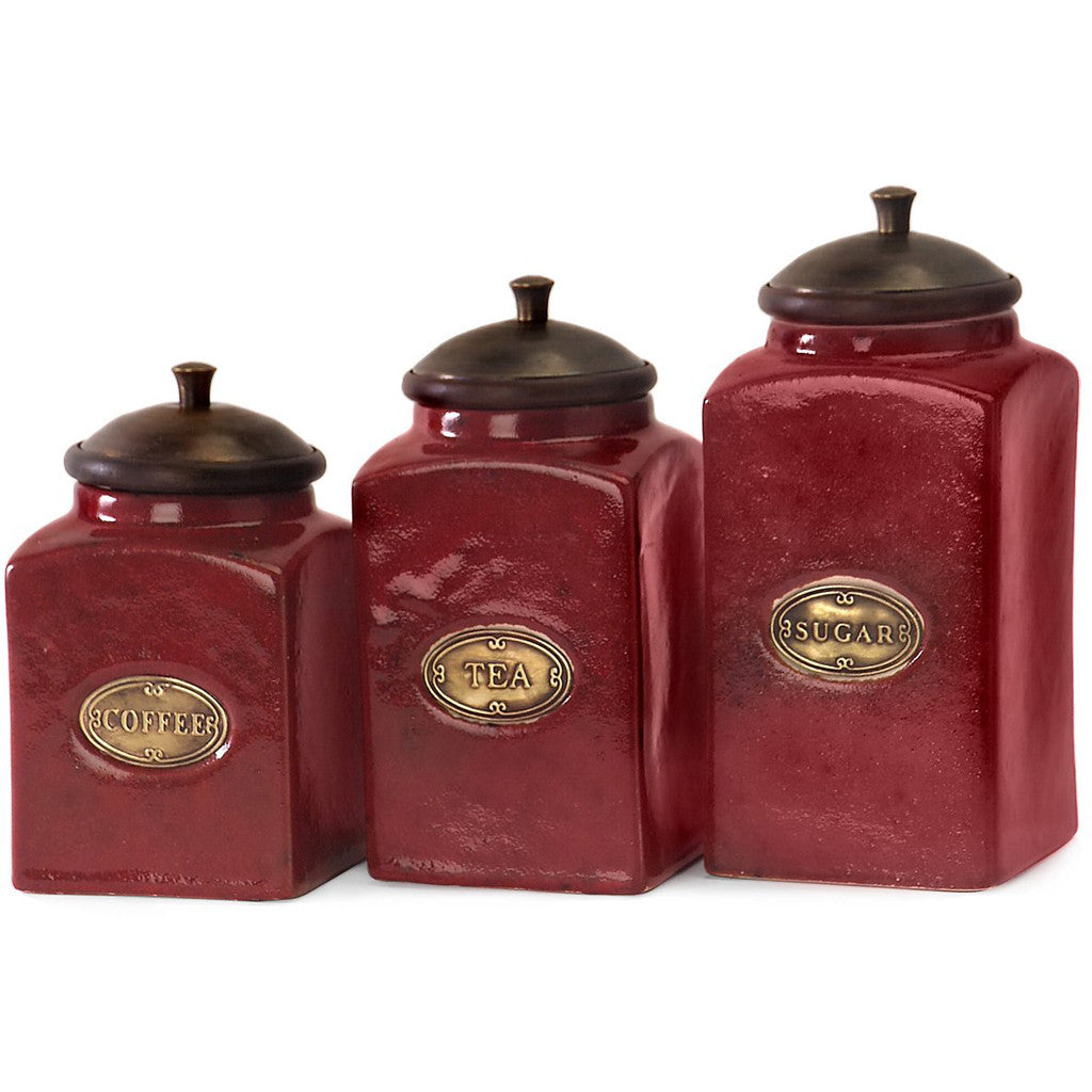 Red Ceramic Canisters (Set of 3)