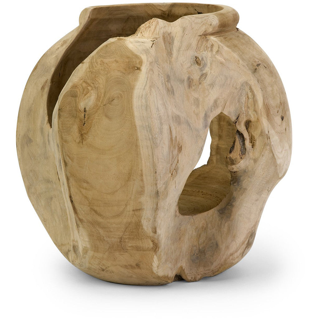 Round Macaque Teakwood Vase