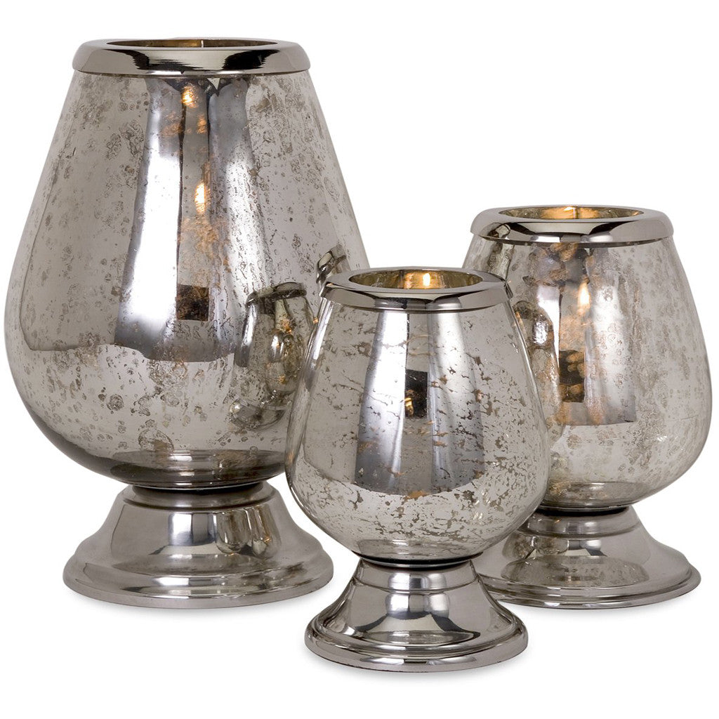 Round Mercury Glass Candle Holders (Set of 3)