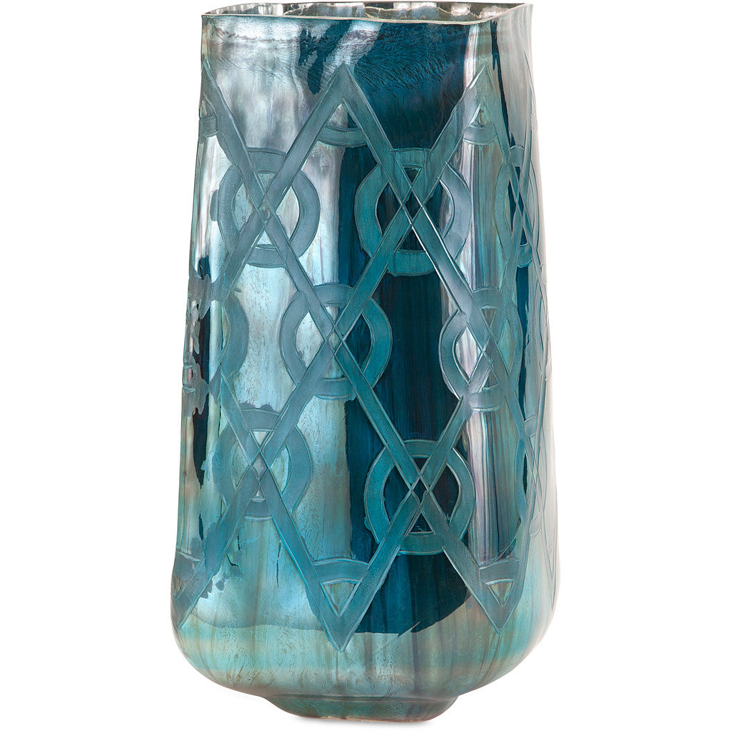 Packer Blue Large Etched Vase