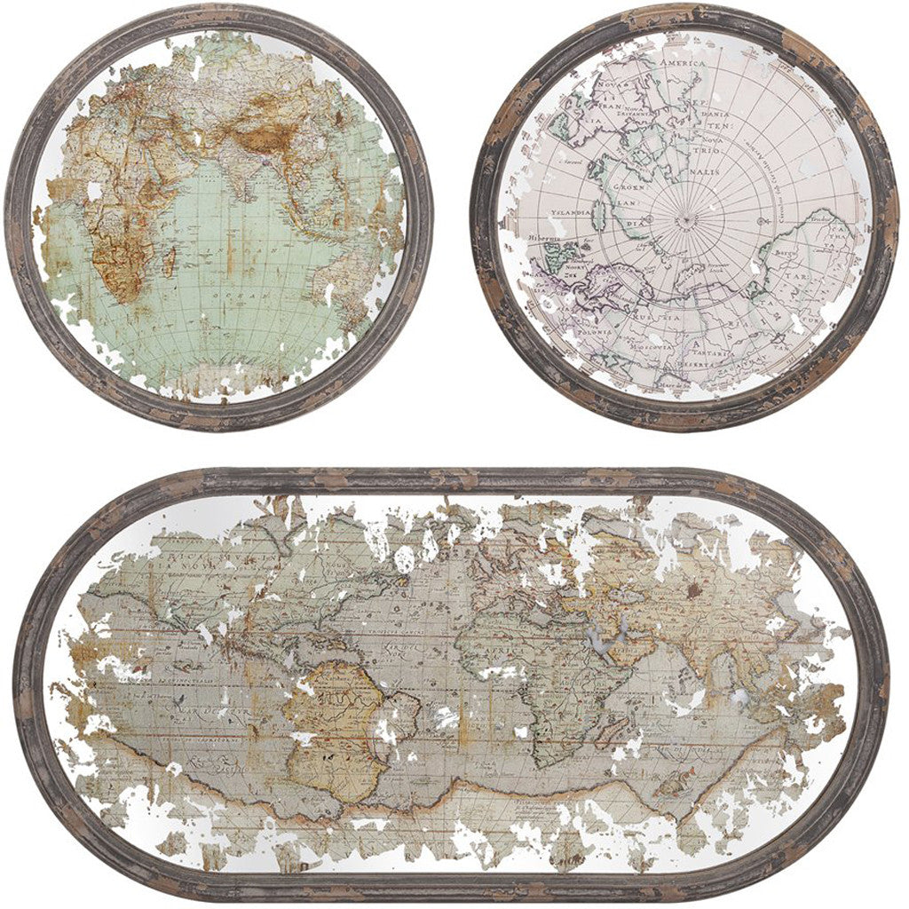 Mirrored Map Wall Decor (Set of 3)