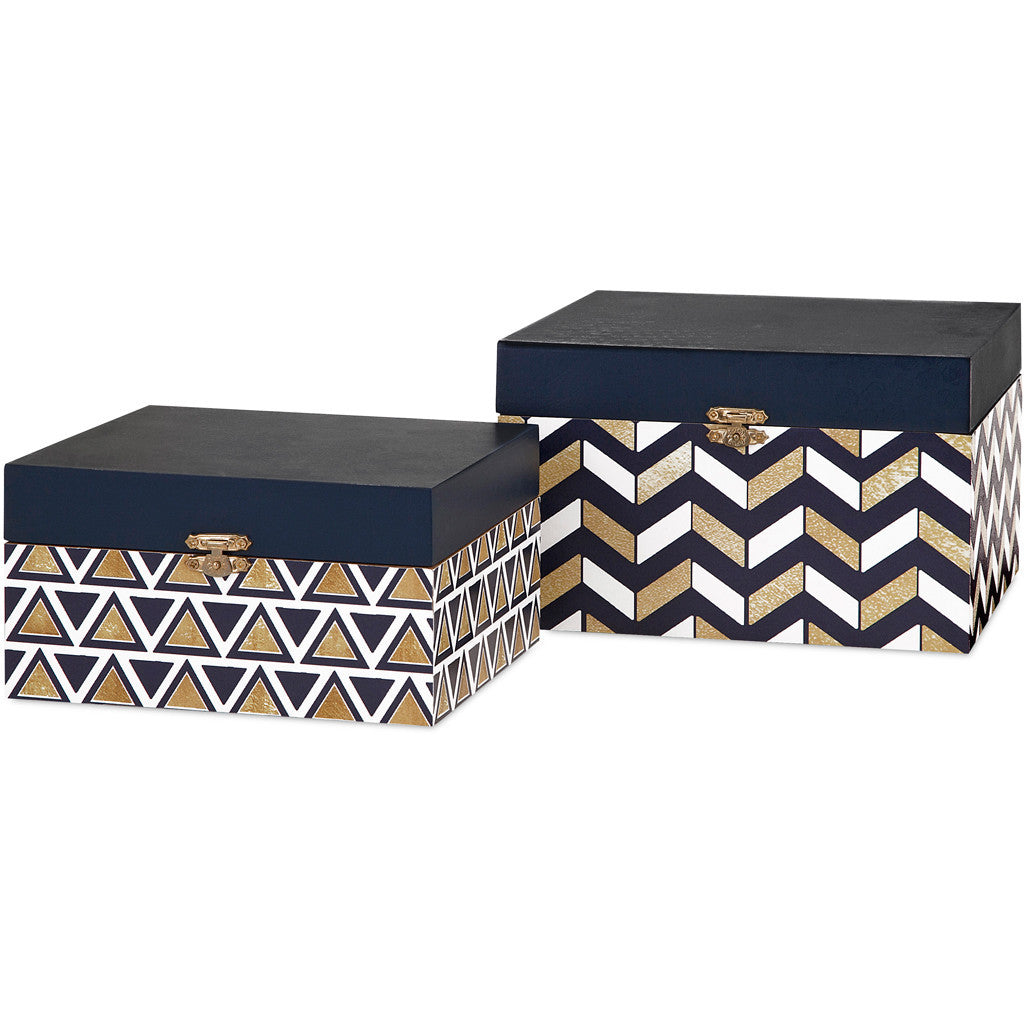 Nicholas Navy And Gold Boxes (Set of 2)