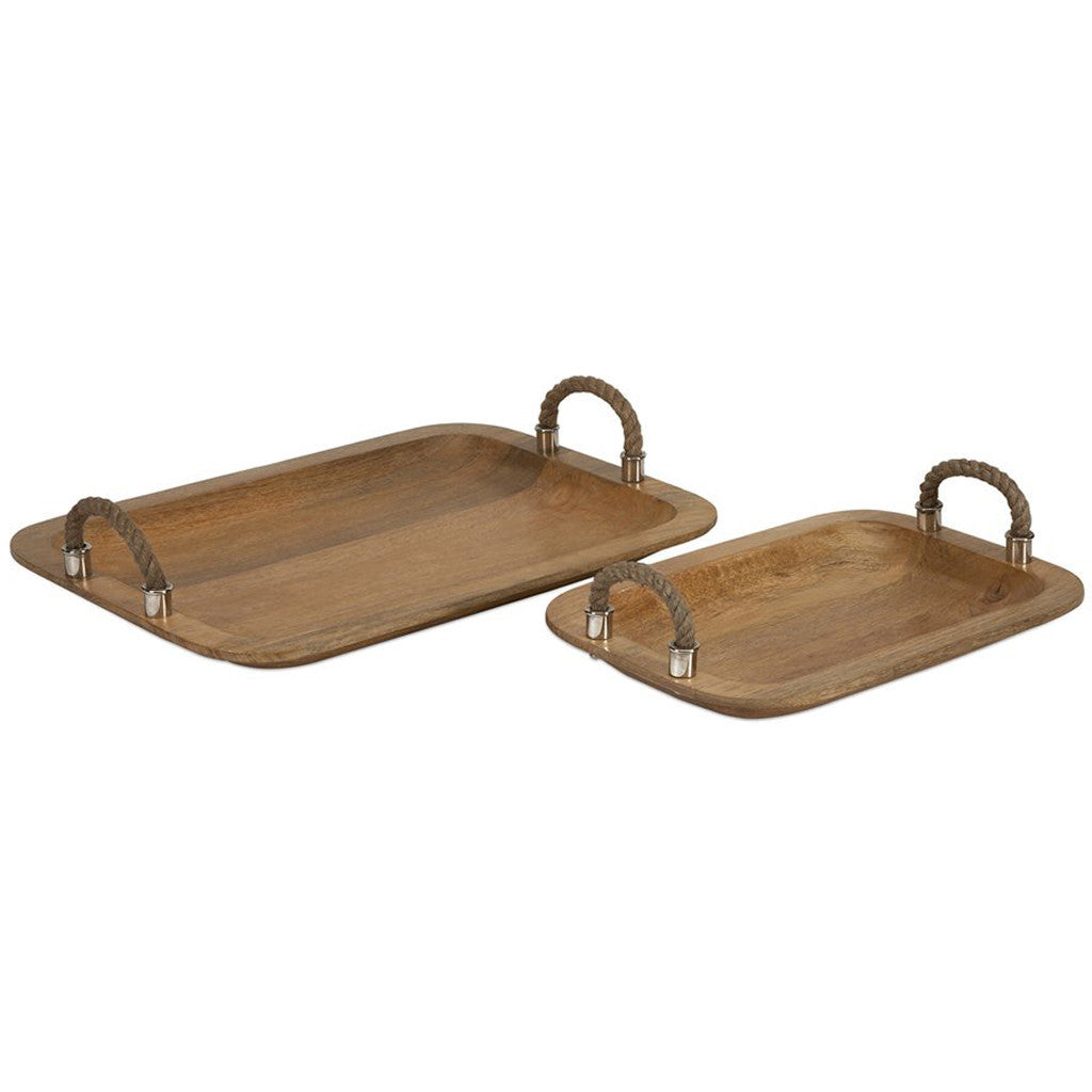 Twiggs Wood Trays w/ Jute Handle (Set of 2)