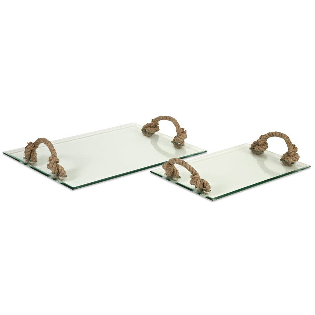 Hendricks Glass Tray w/ Jute Handles (Set of 2)