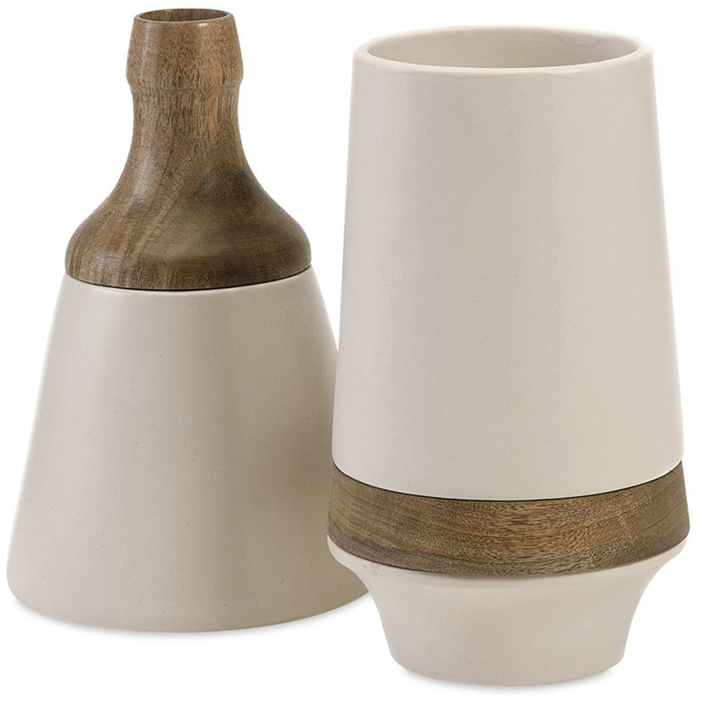 Turner 2-Piece Ceramic and Wood Vases