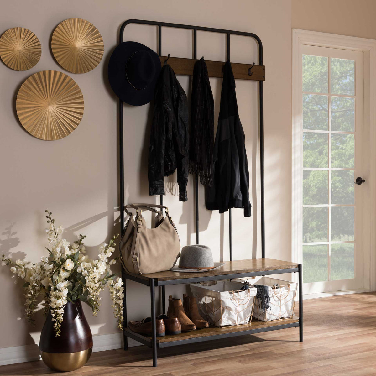 Humaira Entryway Hall Tree Hanger Black/Walnut