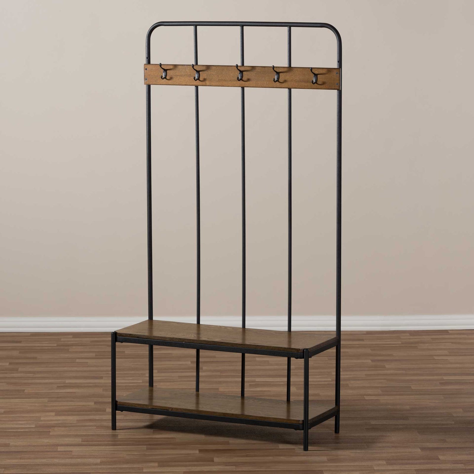 Humaira Entryway Hall Tree Hanger Black/Walnut