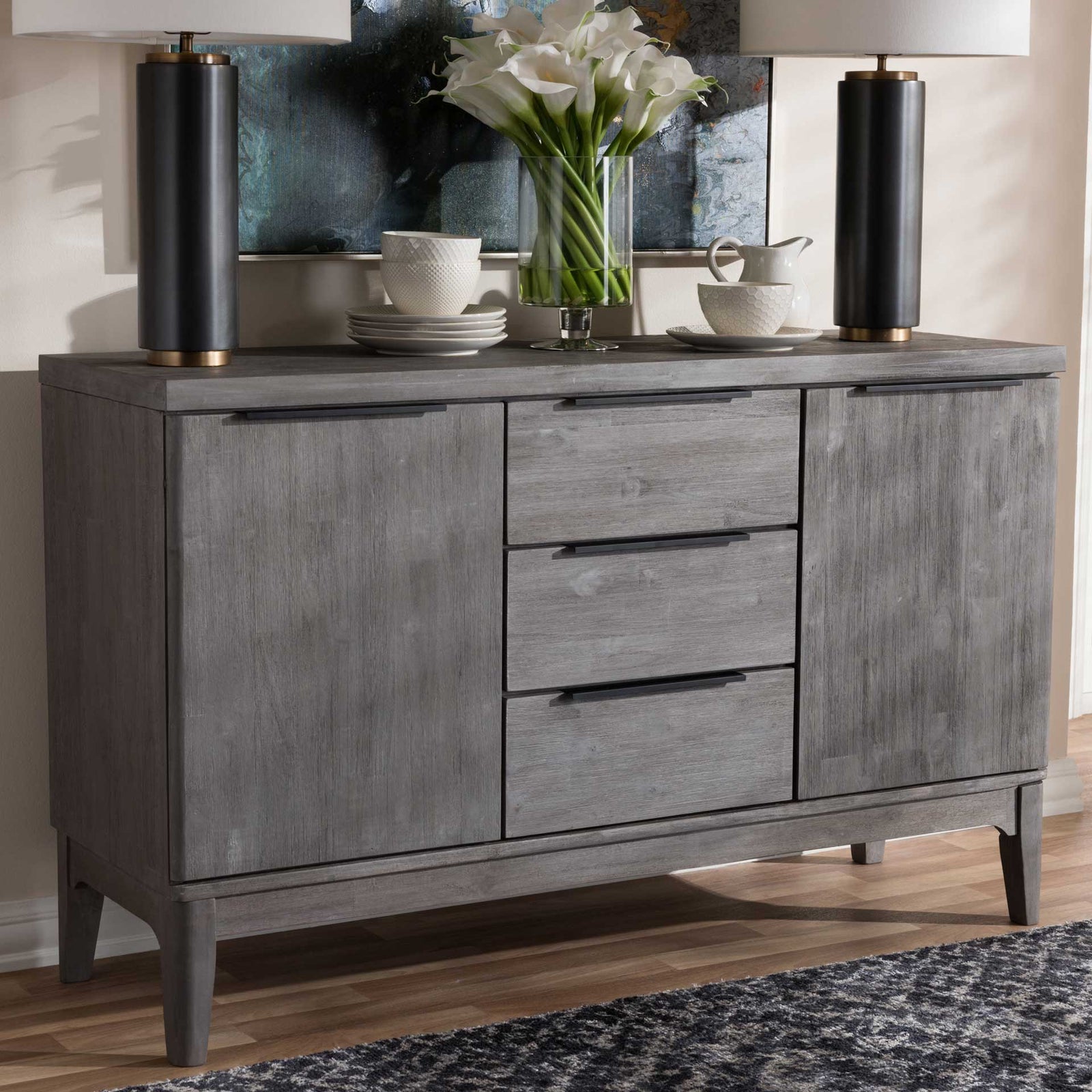 Naarah 3-Drawer Sideboard Platinum Gray